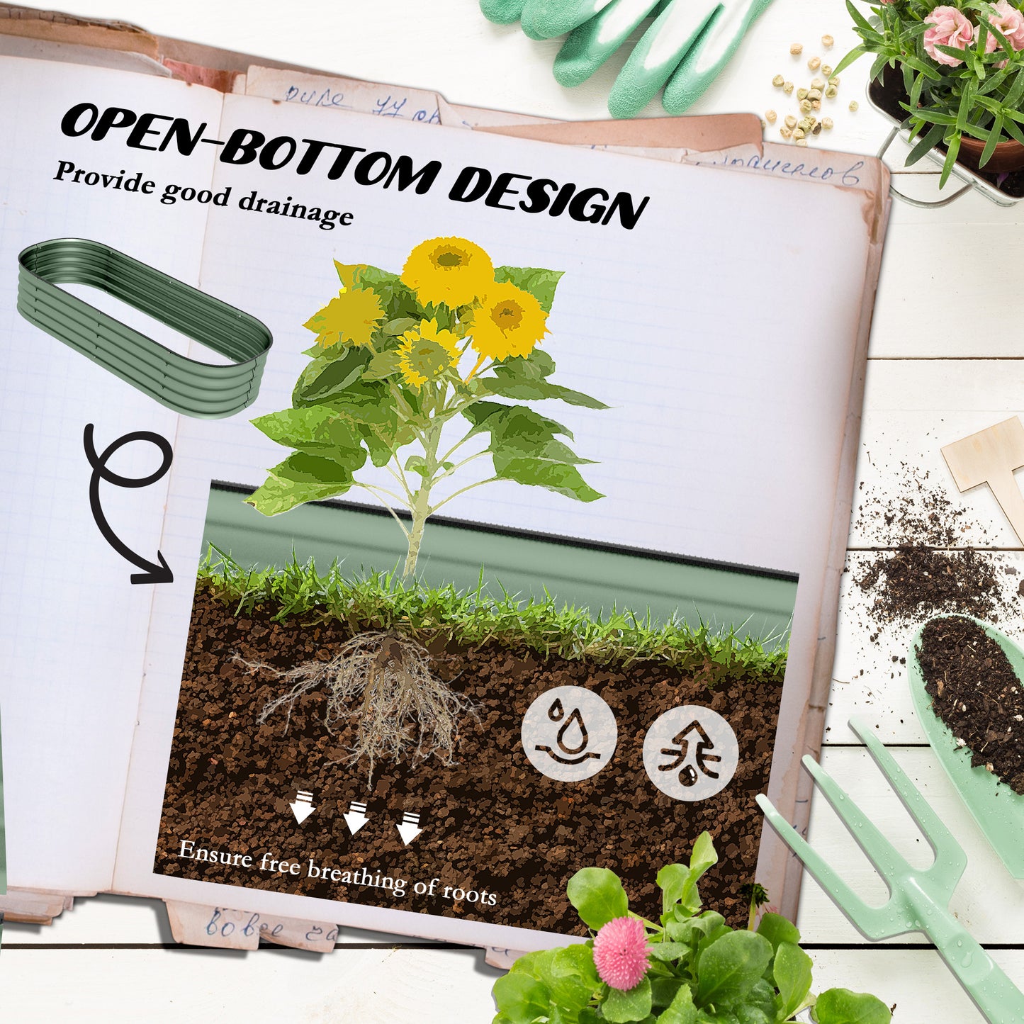 Galvanised Raised Garden Bed, Metal Planter Box with Safety Edging (6)