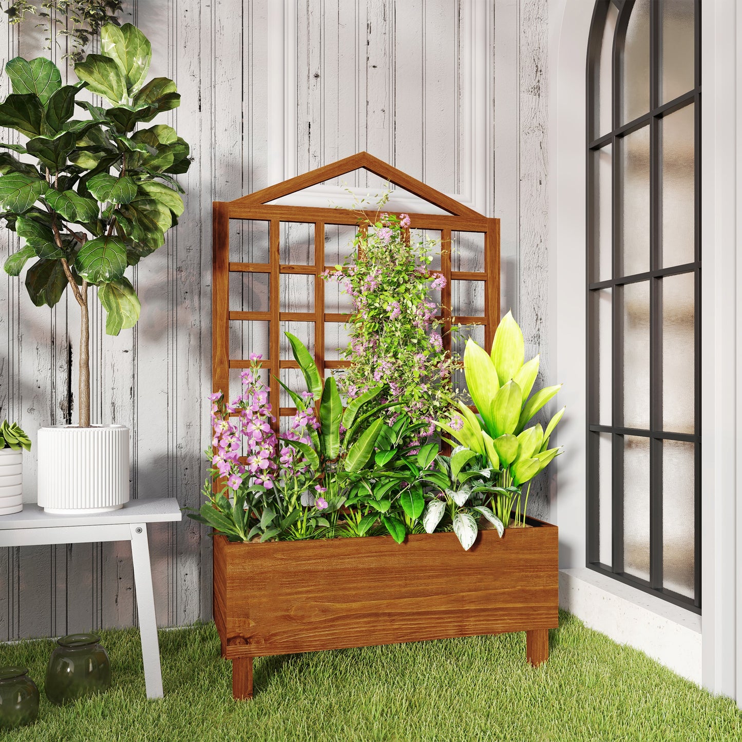 Garden Planters with Trellis for Vine Climbing (2)