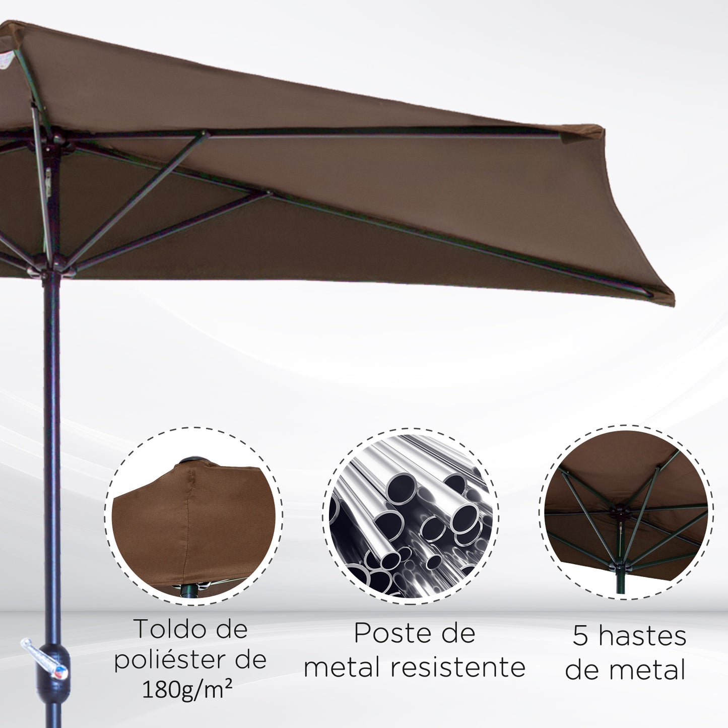 2.7m Balcony Half Parasol Garden Outdoor Umbrella 5 Steel Ribs