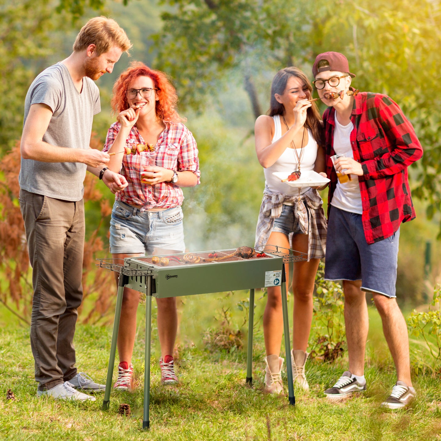 Portable Charcoal Barbecue BBQ Grill with Seasoning Baskets