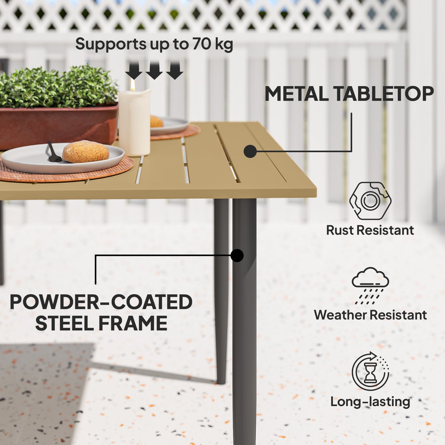 Garden Dining Table, 150 x 90 cm Rectangle Outdoor Table