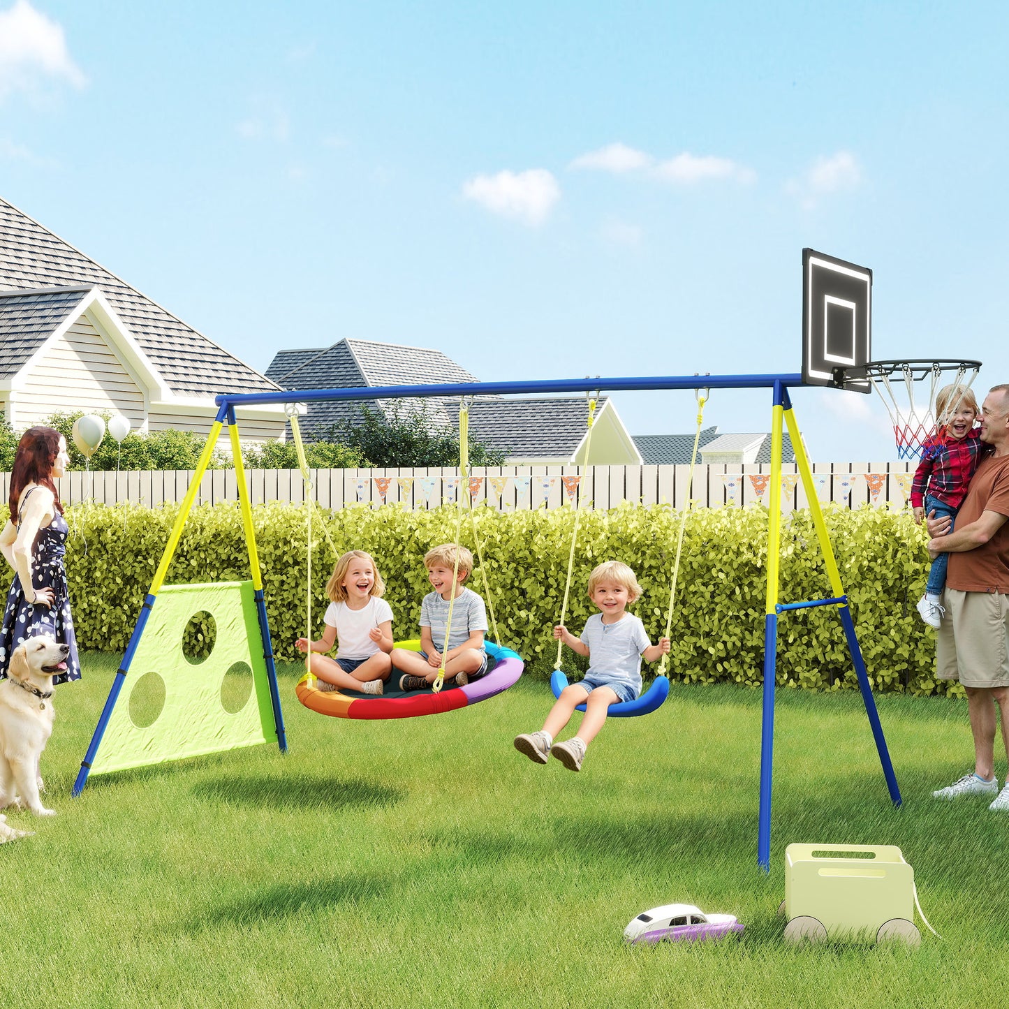 4-in-1 Kids Swing Set with Saucer Swing