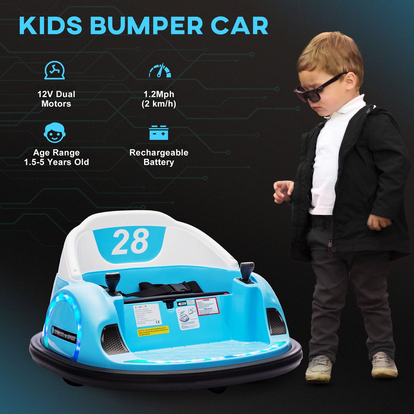 360° Rotation Kids Bumper Car, 12V Waltz Car with Remote Control