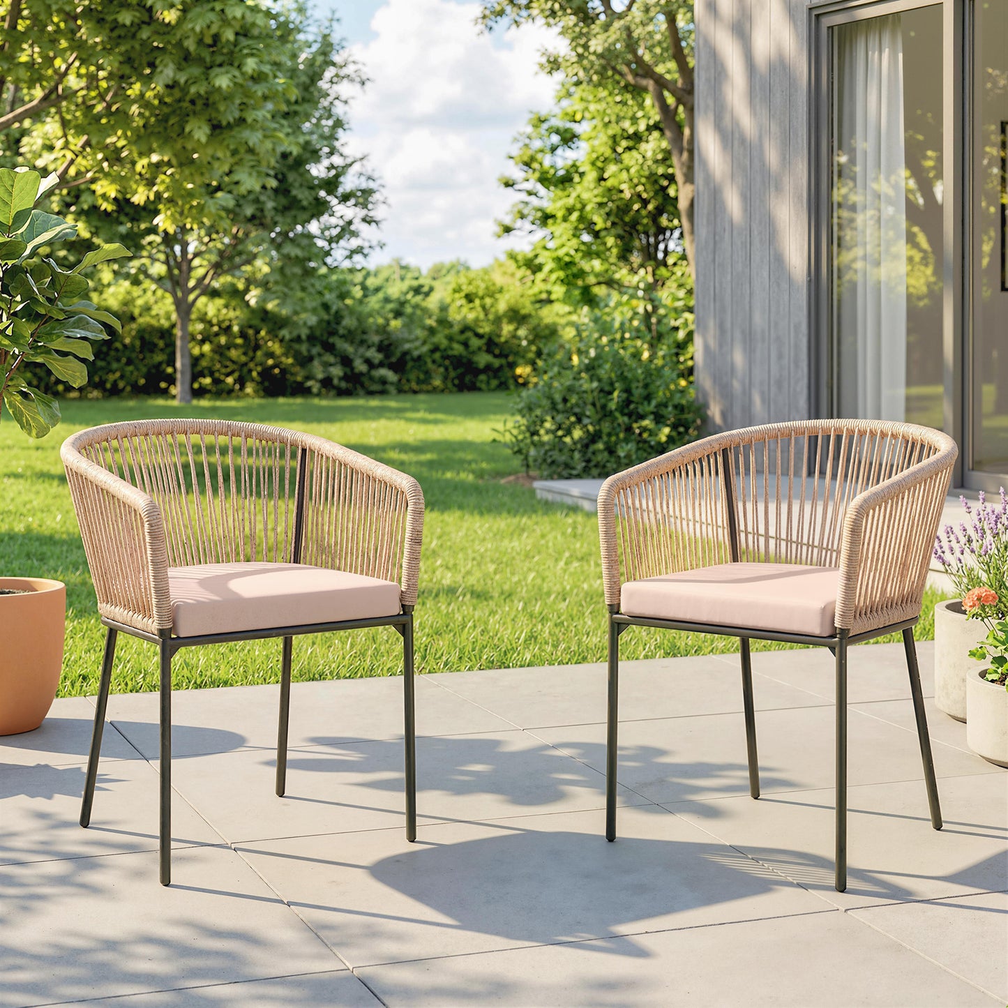 Garden Chairs Set of 2, Rattan Garden Dining Chairs