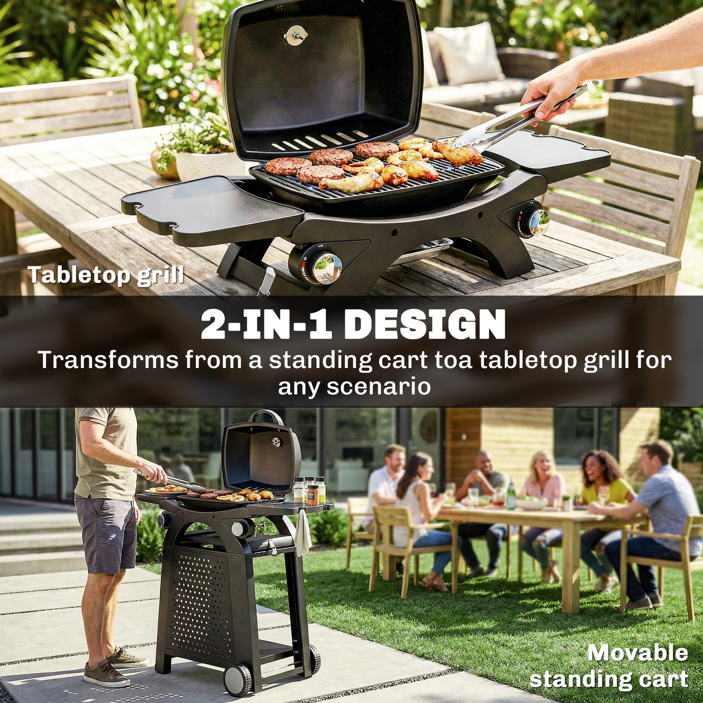2 Burner Gas Grill with 2 Side Tables