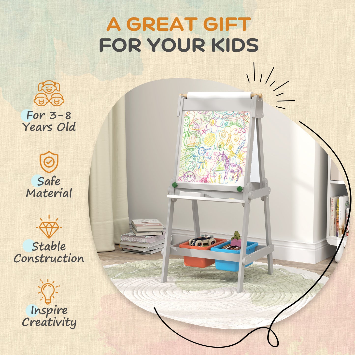 Art Easel for Kids with Paper Roll