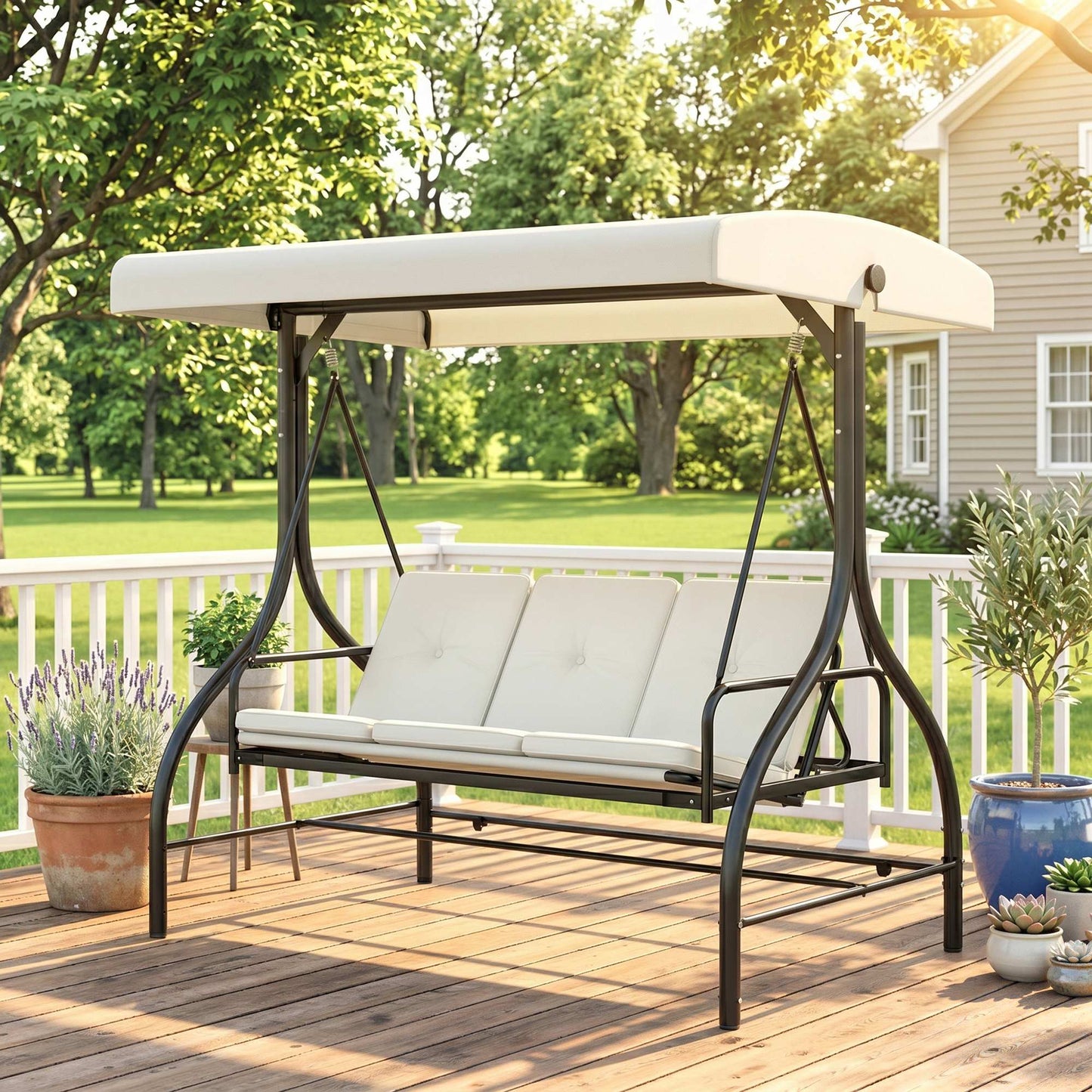 3 Seater Canopy Swing Chair, 2 in 1 Garden Swing Seat Bed
