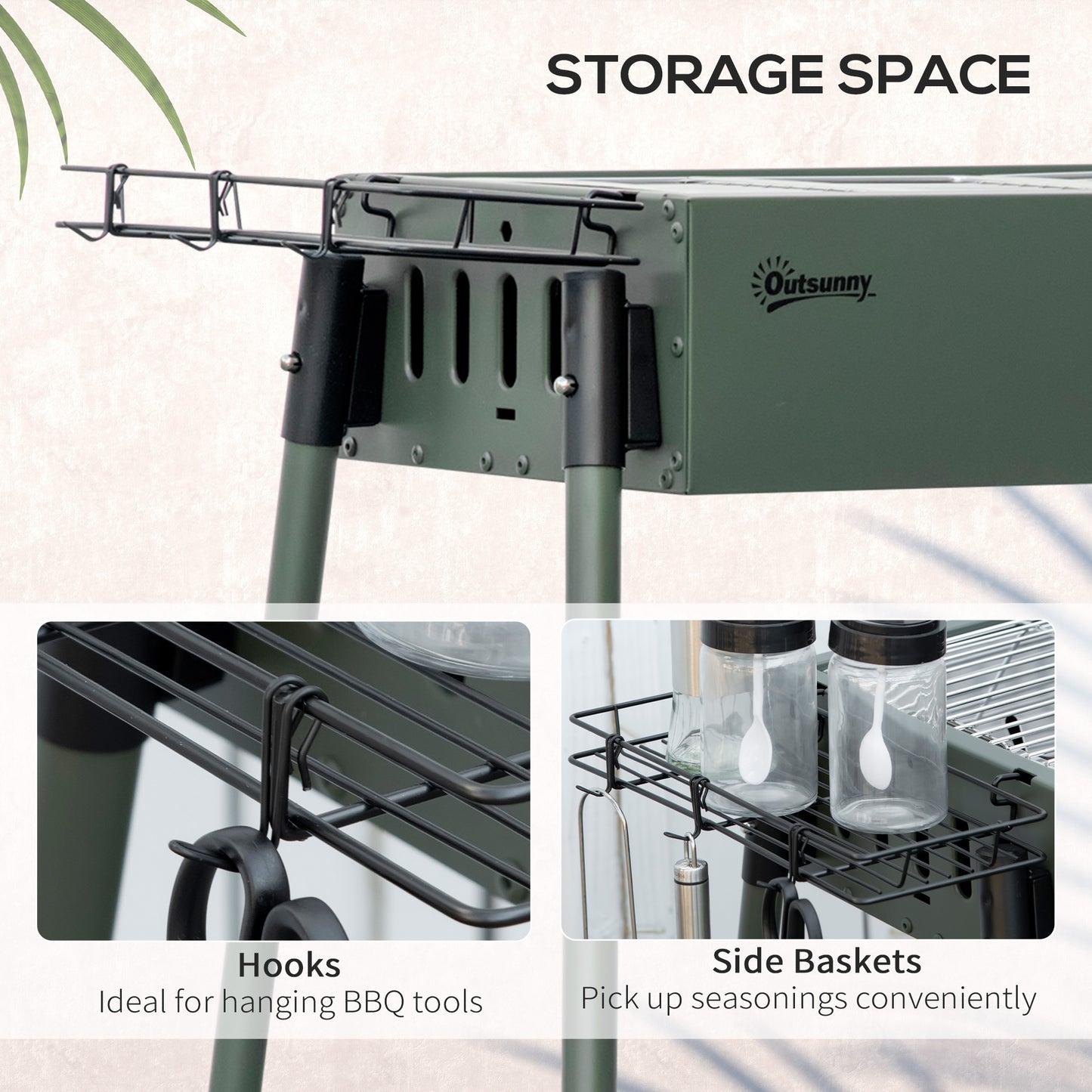 Portable Charcoal Barbecue BBQ Grill with Seasoning Baskets