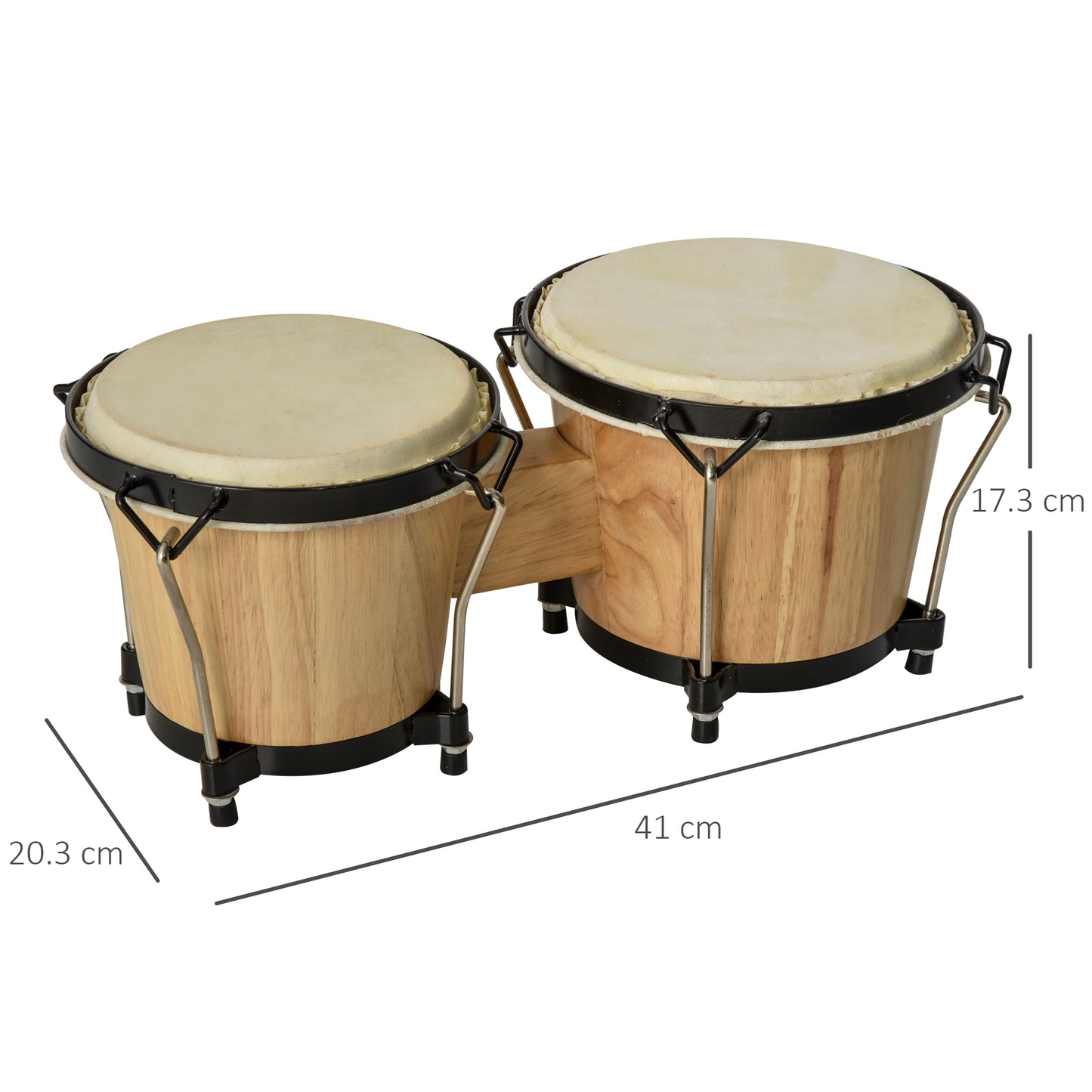 Wooden Bongo Drum Set Φ7.75" & Φ7" w/ Drum Head