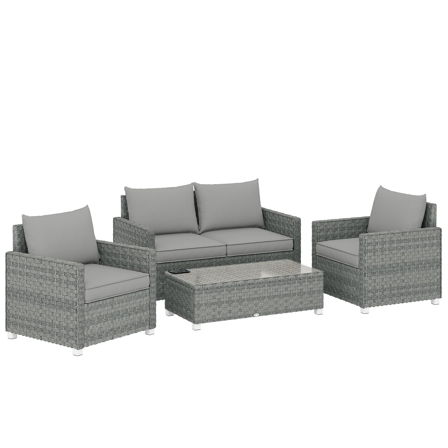 4 Piece Rattan Garden Furniture Set with Loveseat, 2 Armchairs