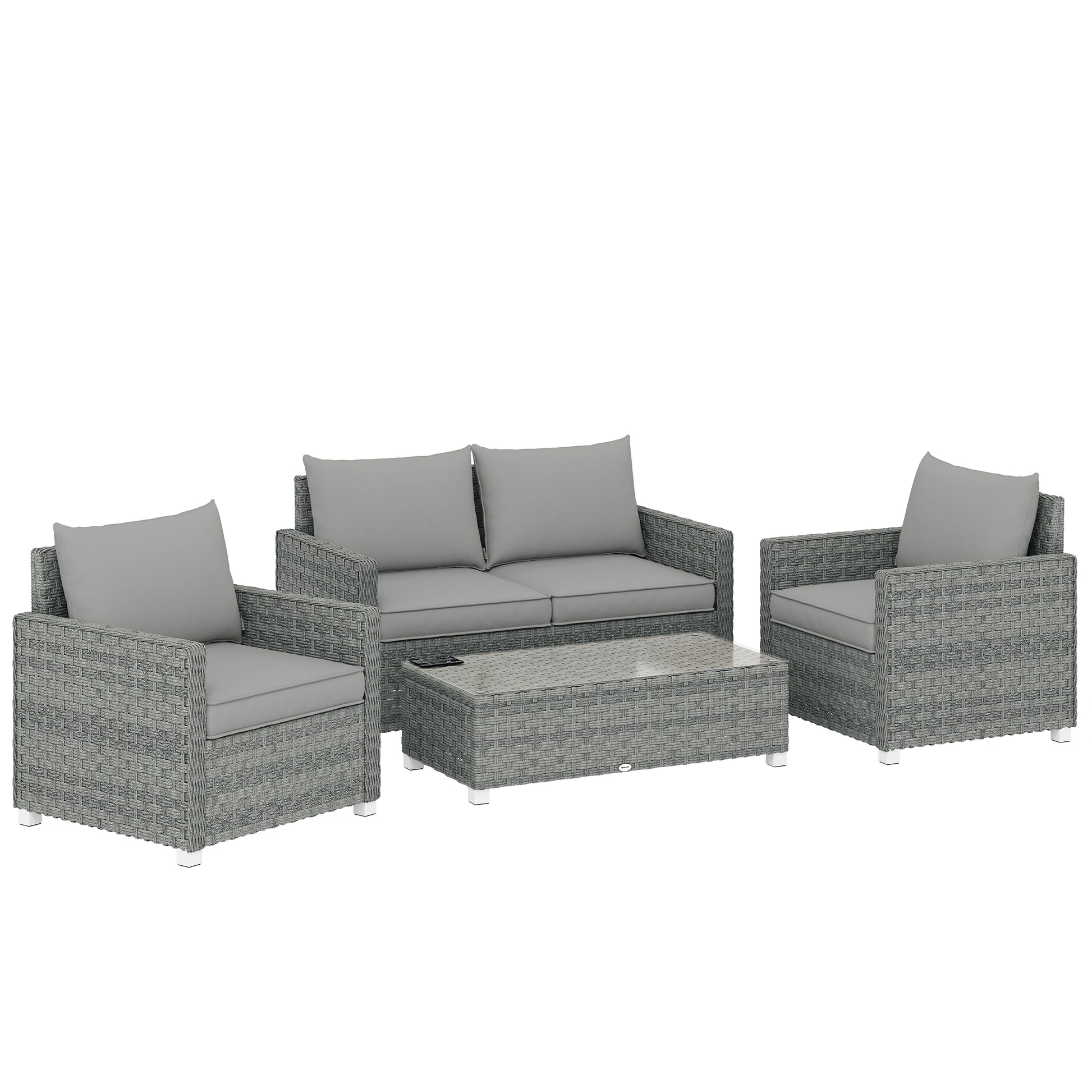 4 Piece Rattan Garden Furniture Set with Loveseat, 2 Armchairs
