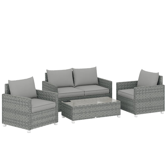 4 Piece Rattan Garden Furniture Set with Loveseat, 2 Armchairs