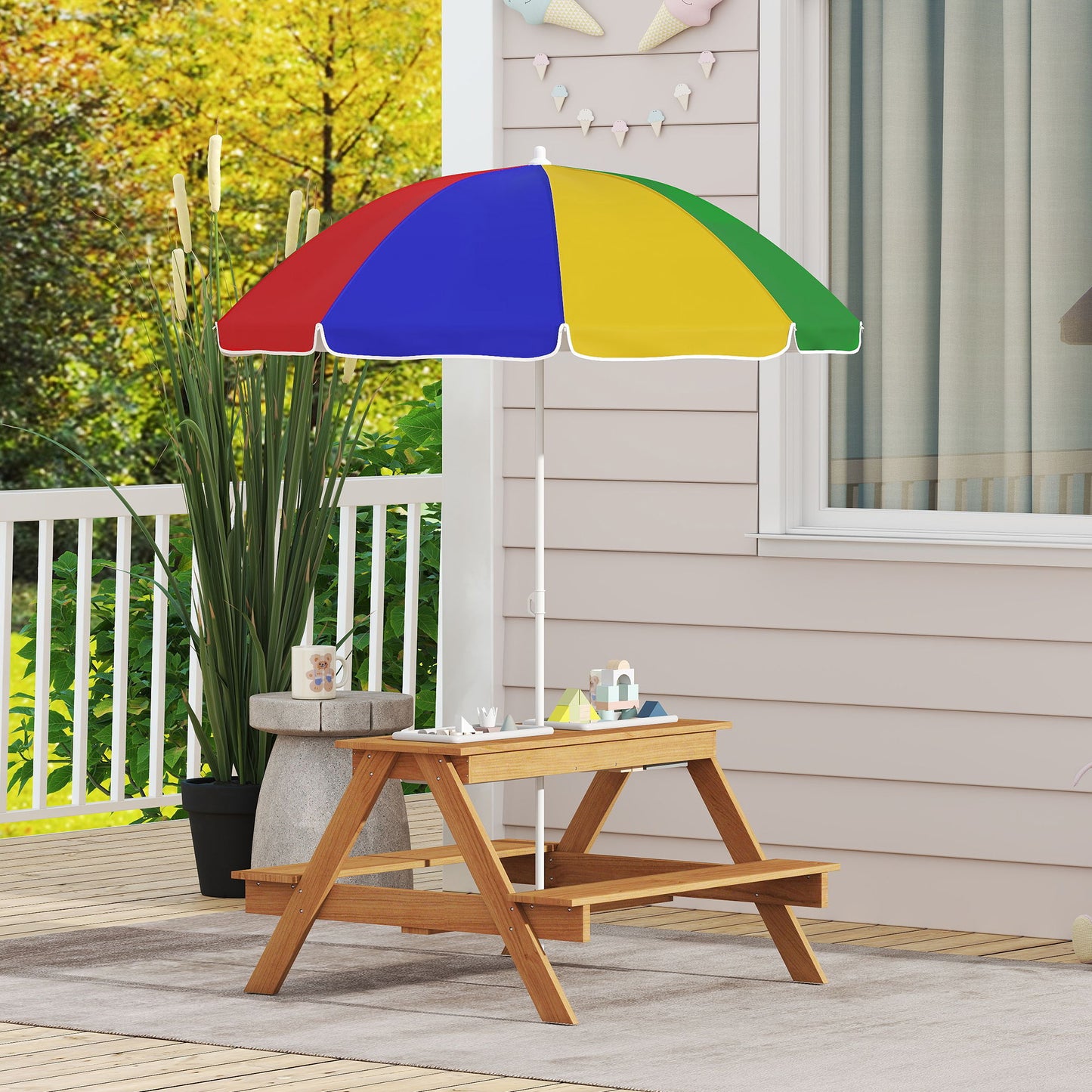 Kids Picnic Table, Sand and Water Table with Wooden Benches