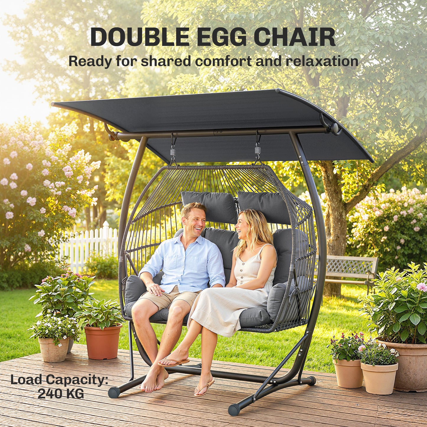 Double Hanging Egg Chair with Canopy