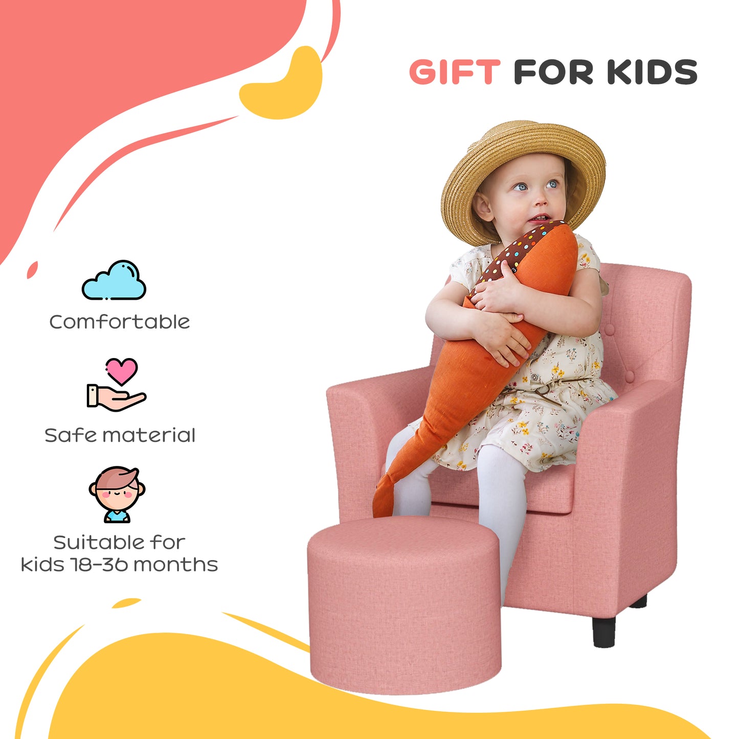 2PCs Kids Sofa Set with Footrest, for Playroom, Bedroom