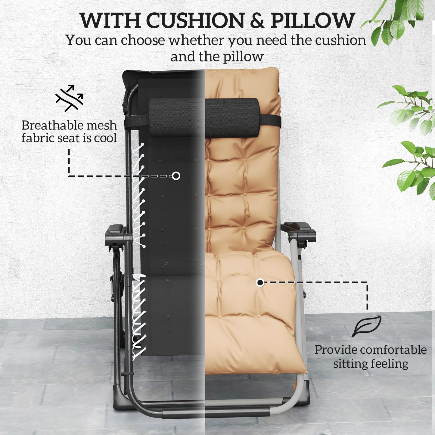2 Piece Reclining Zero Gravity Sun Loungers with Cushions