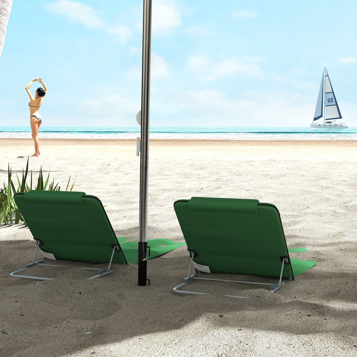 Set of Two Metal Frame Beach Chairs, with Reclining Backs