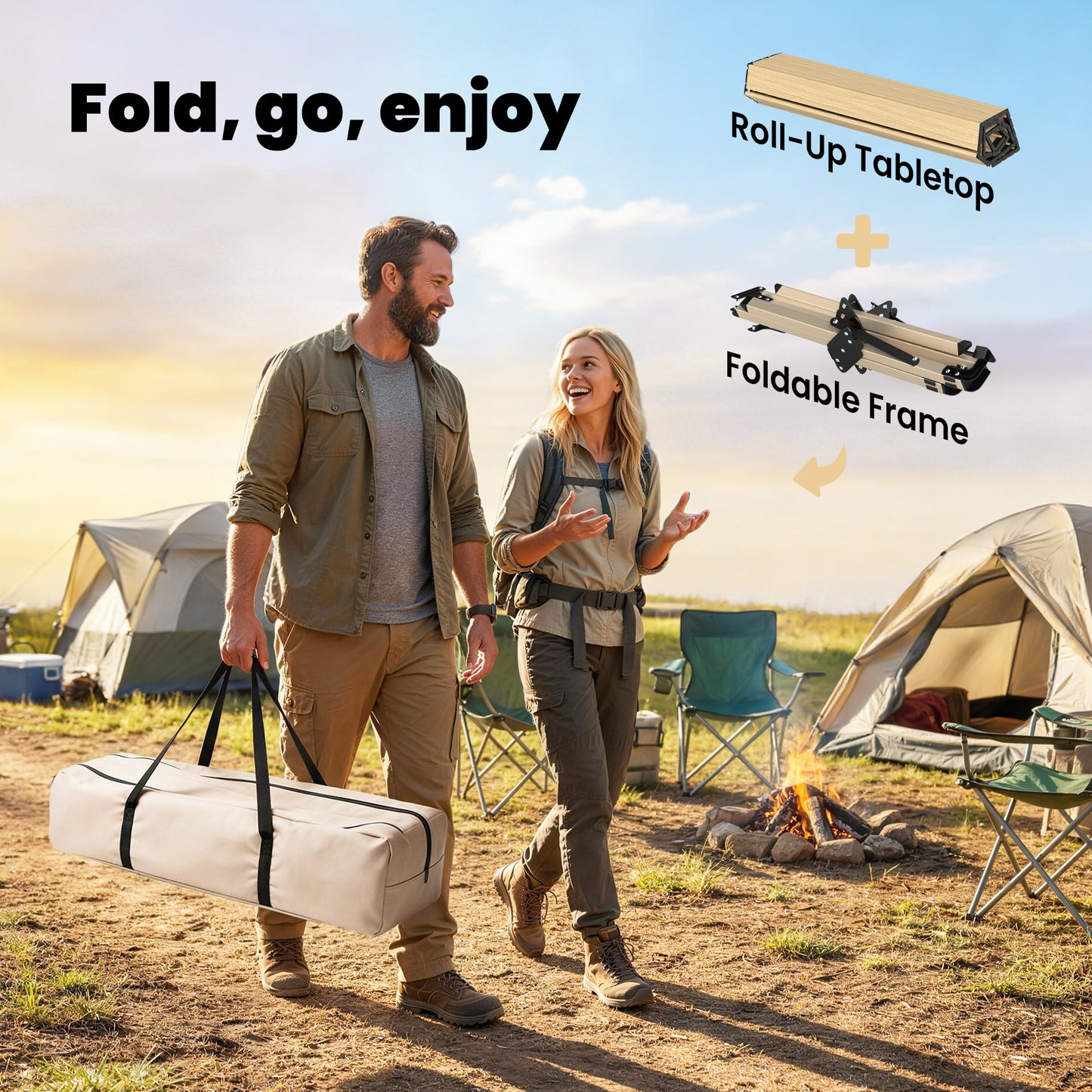4ft Folding Camping Table, Waterproof Picnic Table with Roll Up Top
