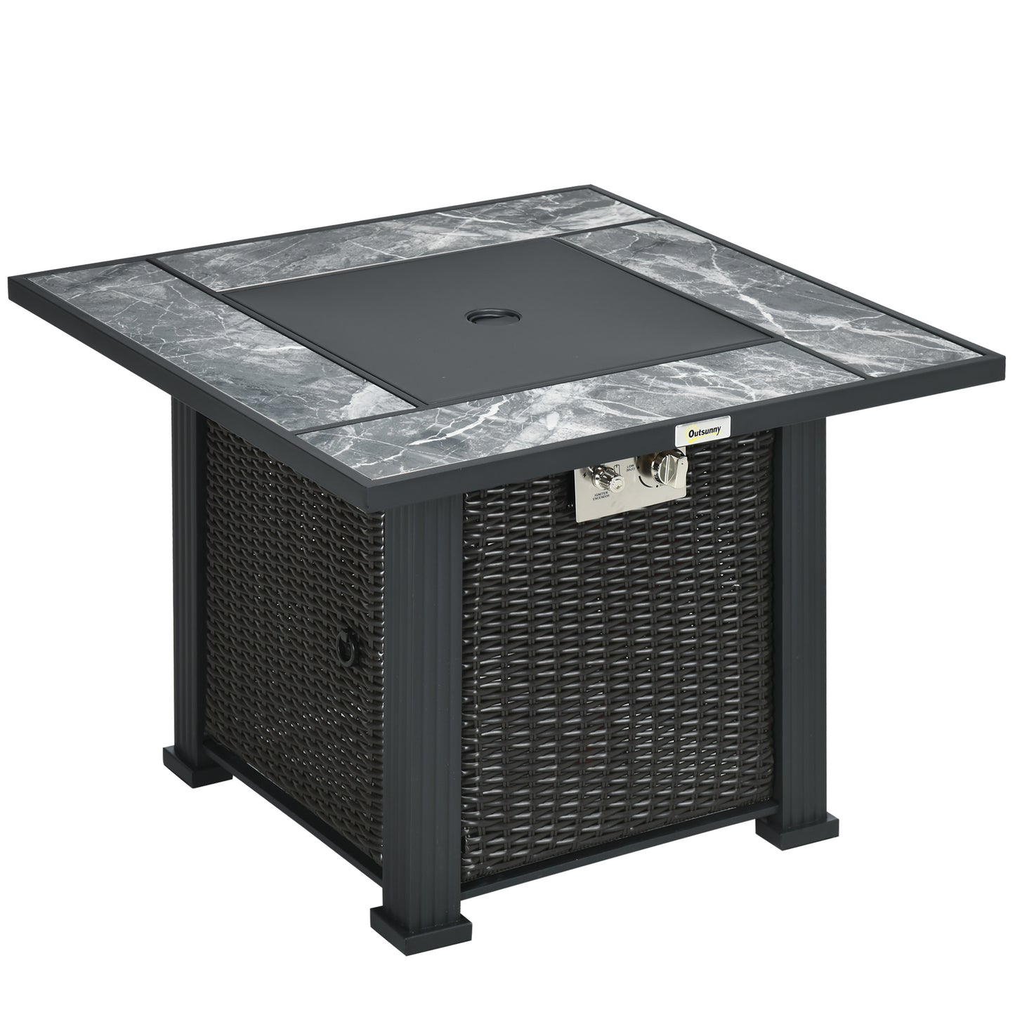 Outdoor PE Rattan Gas Fire Pit Table
