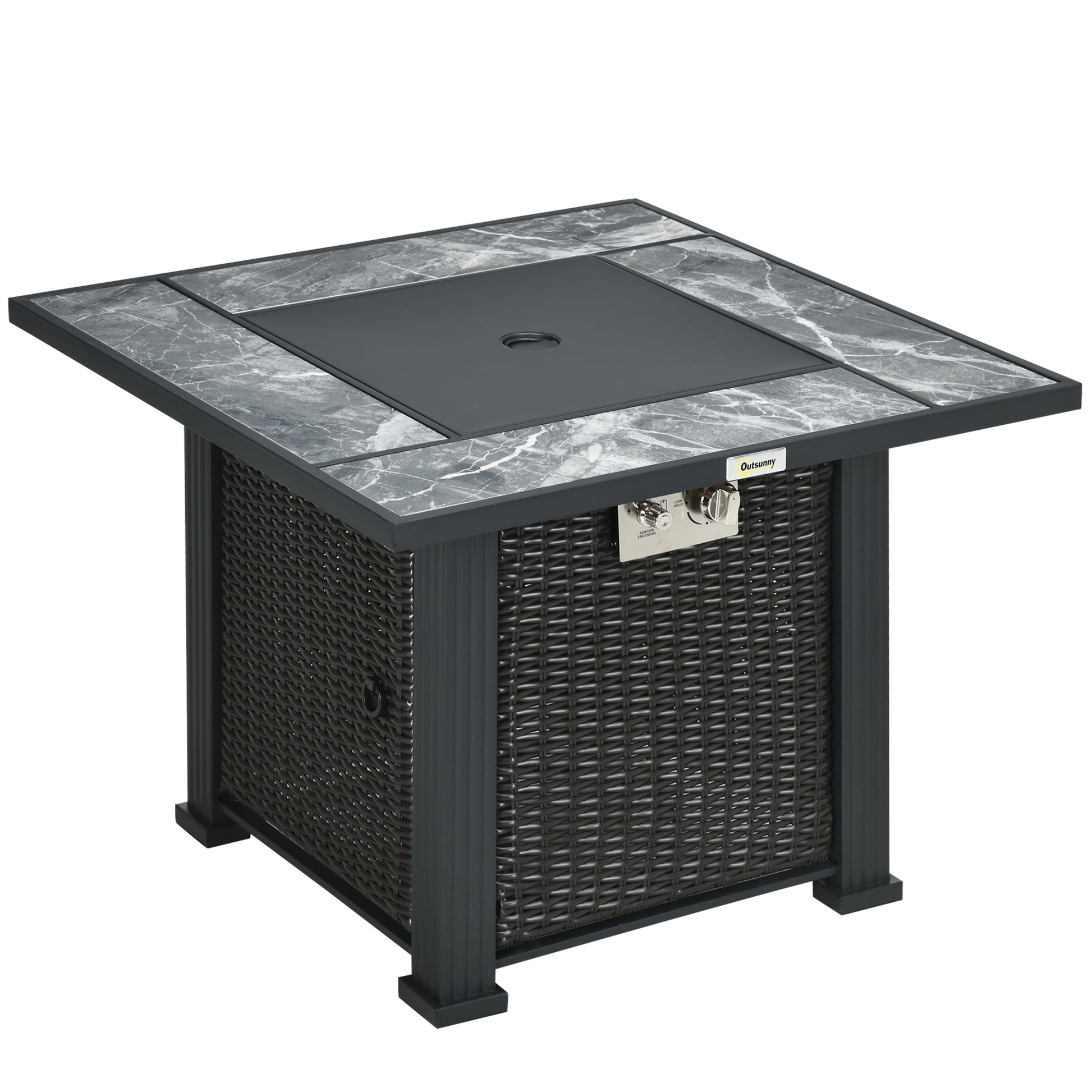 Outdoor PE Rattan Gas Fire Pit Table