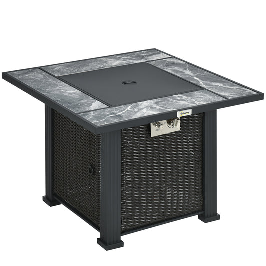 Outdoor PE Rattan Gas Fire Pit Table