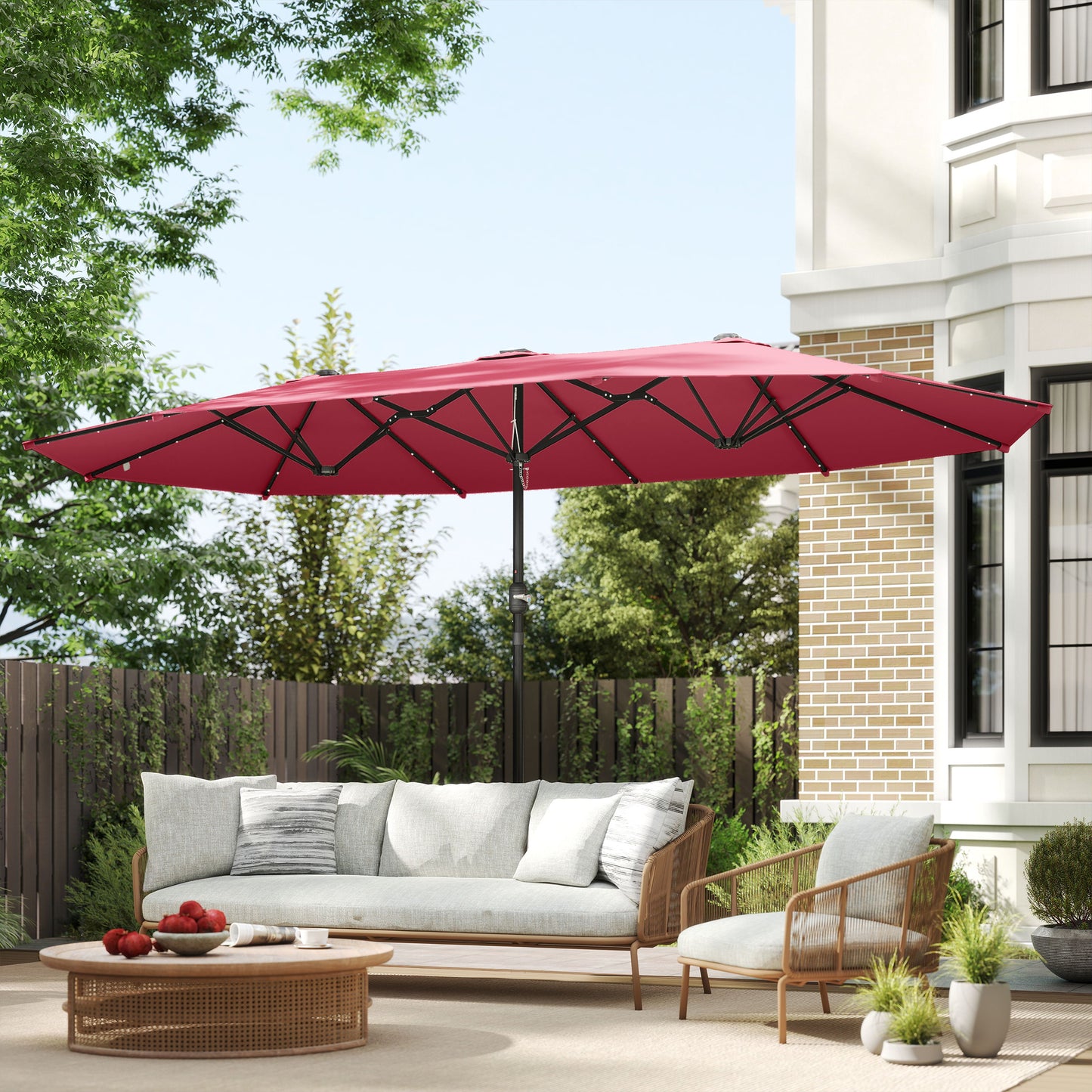 4.4m Double-Sided Sun Umbrella Patio Parasol LED Solar Lights