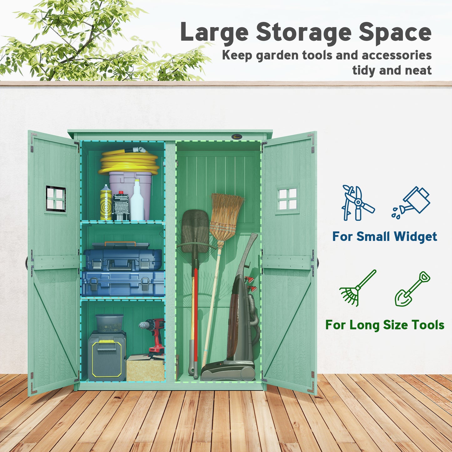 Wooden Garden Shed with Two Windows, Tool Storage Cabinet (1)