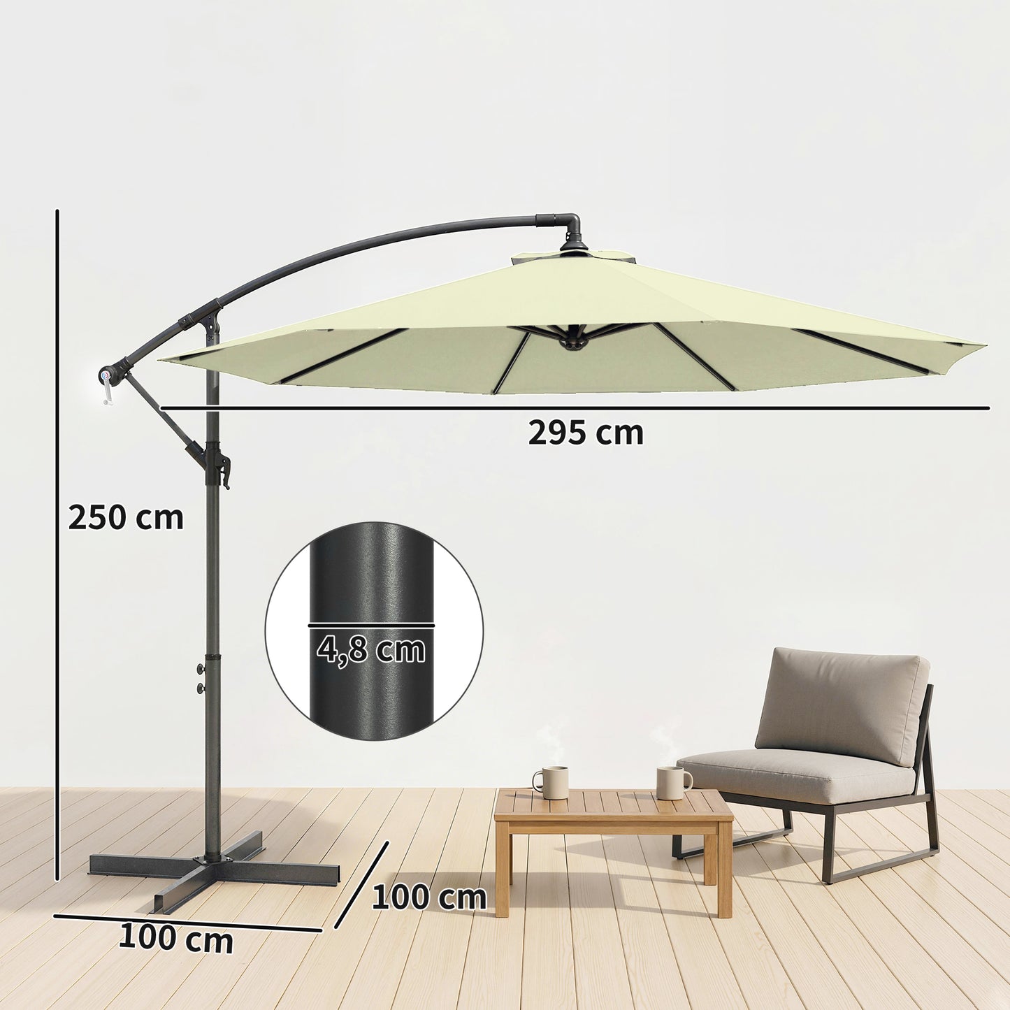3m Overhanging Cantilever Parasol, with Cross Base (1)