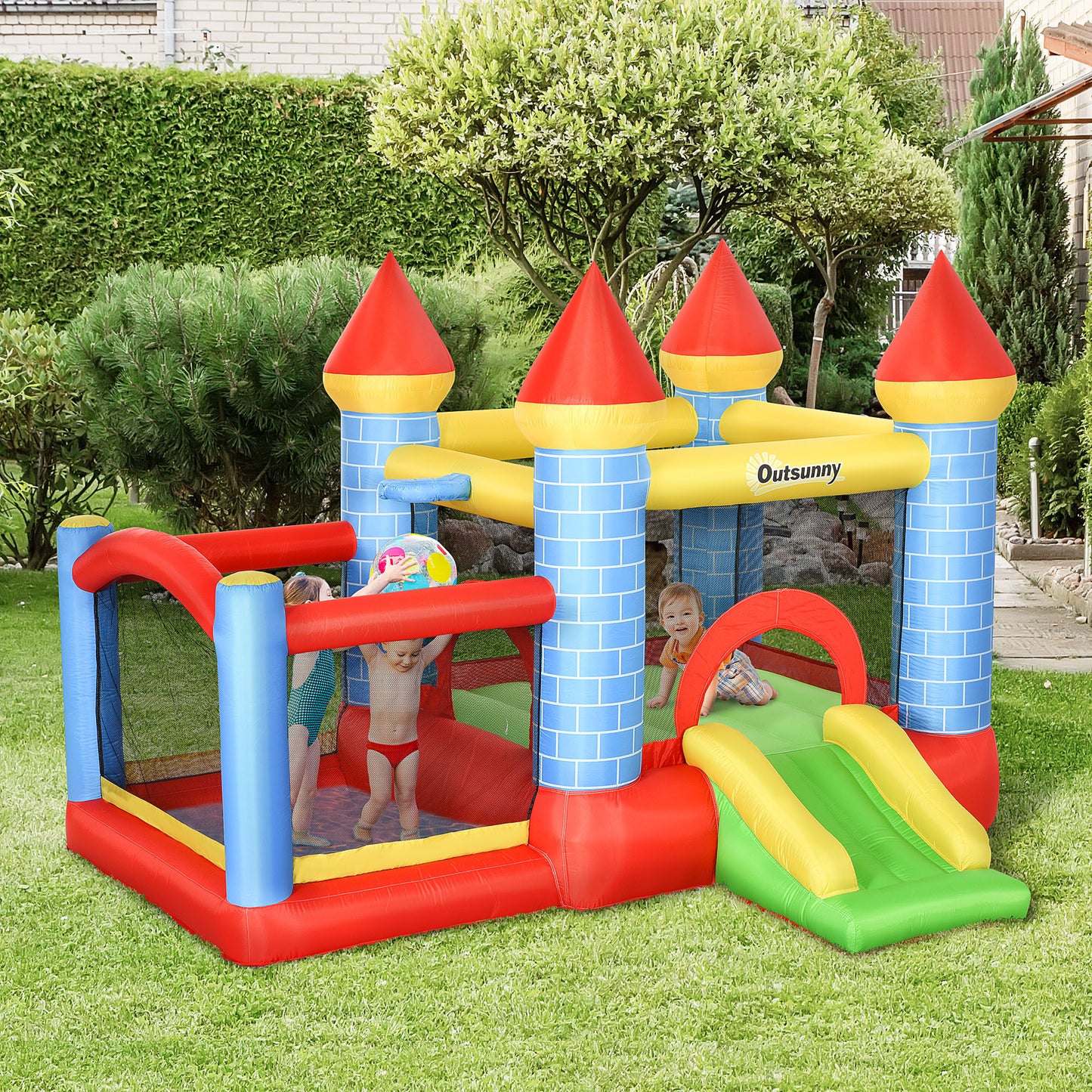 Kids Bounce Castle Inflatable Trampoline Slide Pool Basket