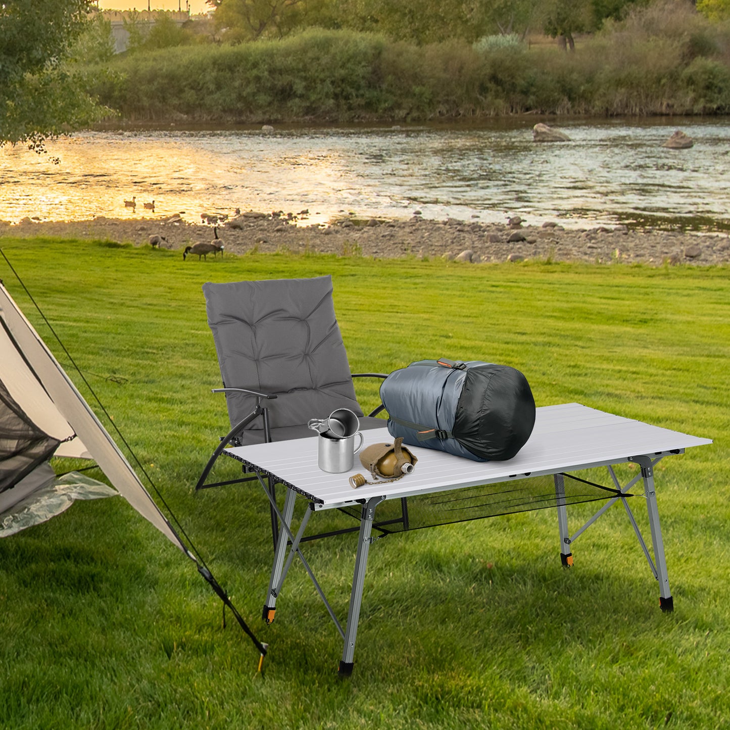 4FT Folding Aluminium Picnic Table Portable Camping BBQ Table Roll