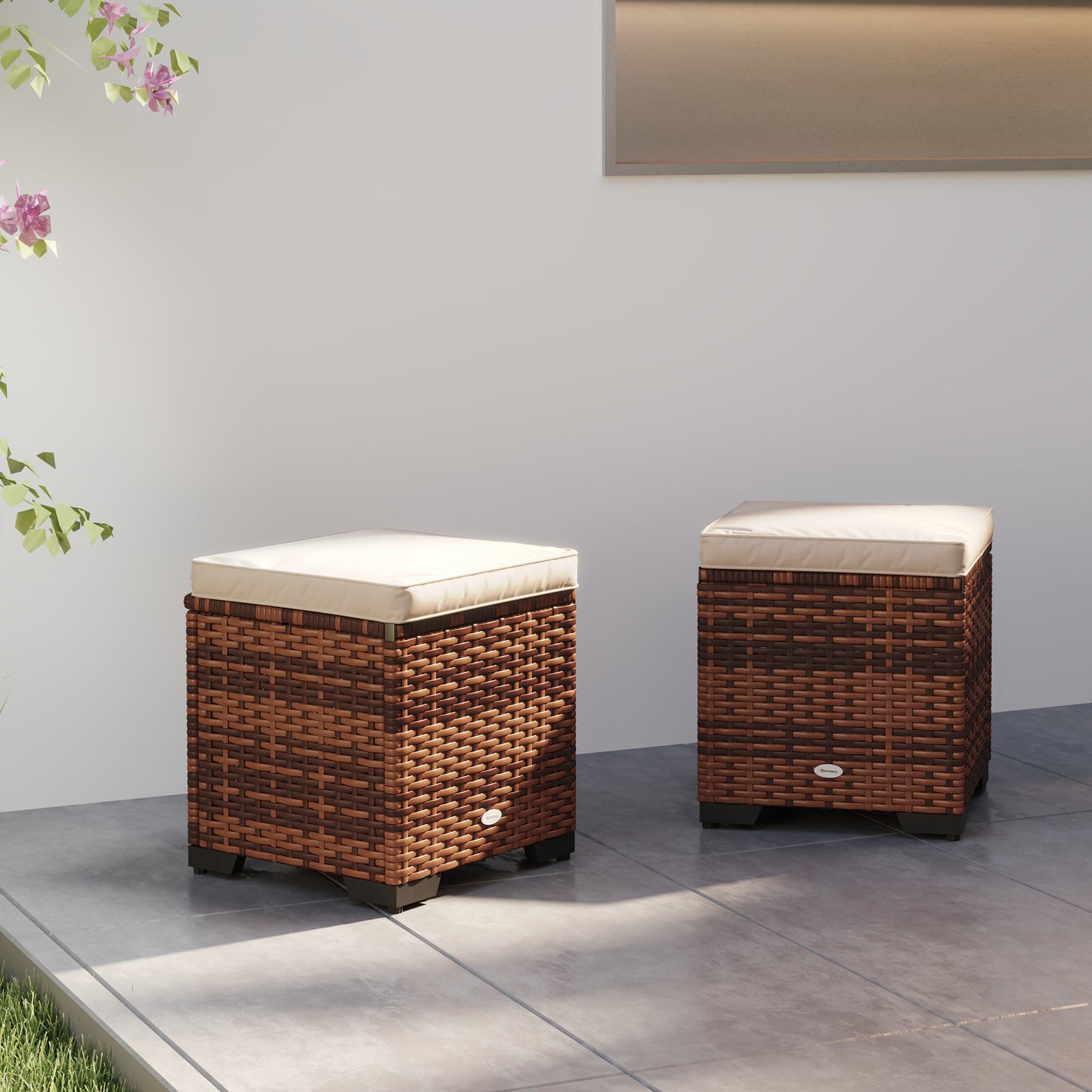 Set of 2 Rattan Storage Ottoman