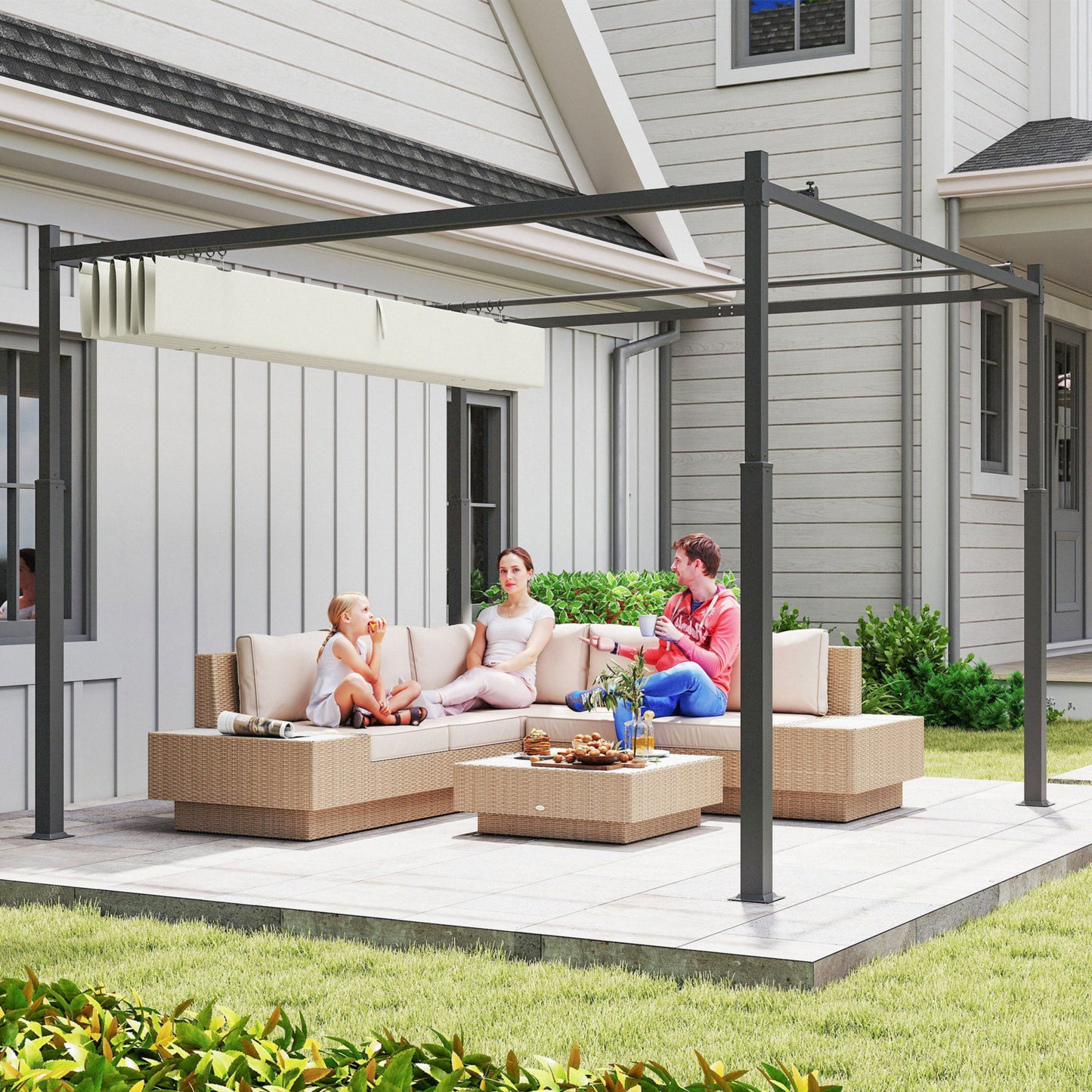 3 x 3(m) Metal Pergola with Retractable Roof and Magnetic Fixture