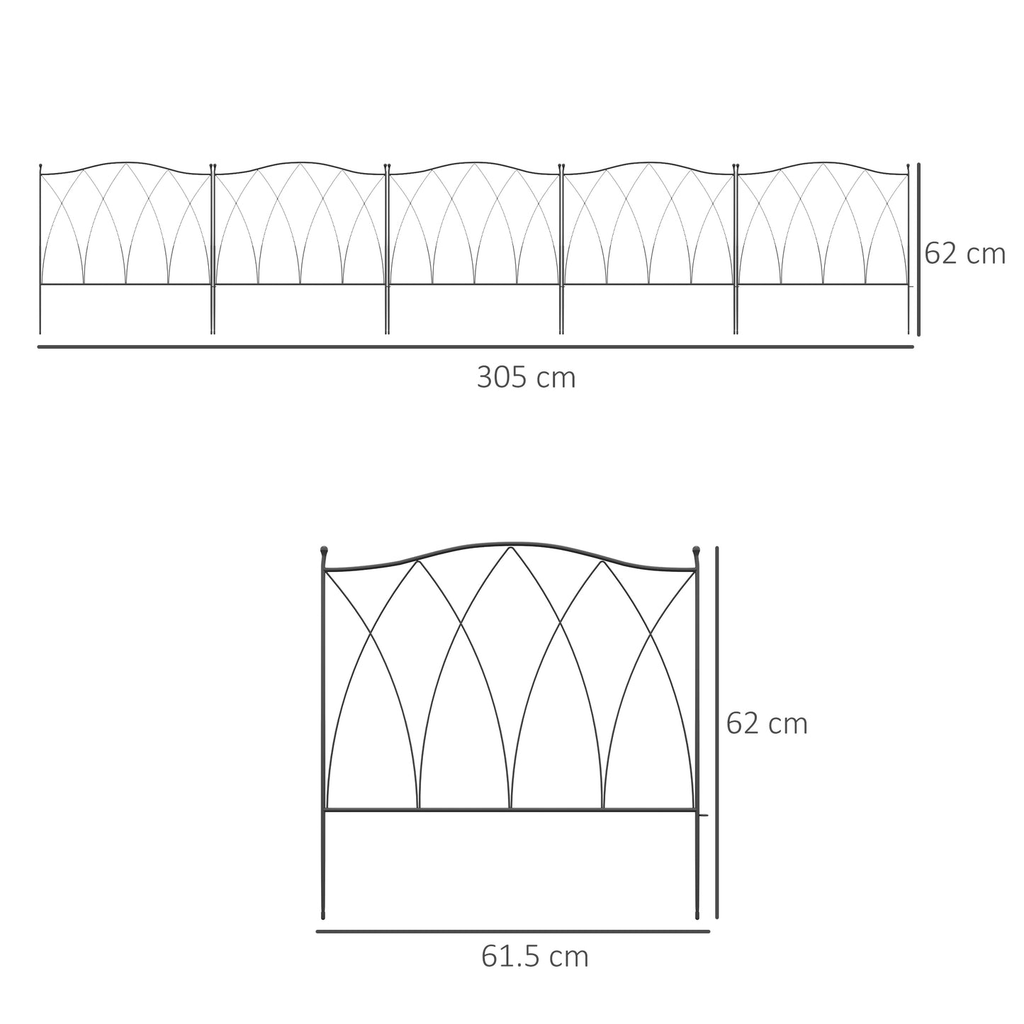 Set of Five 61.5cm Decorative Metal Fence Panels