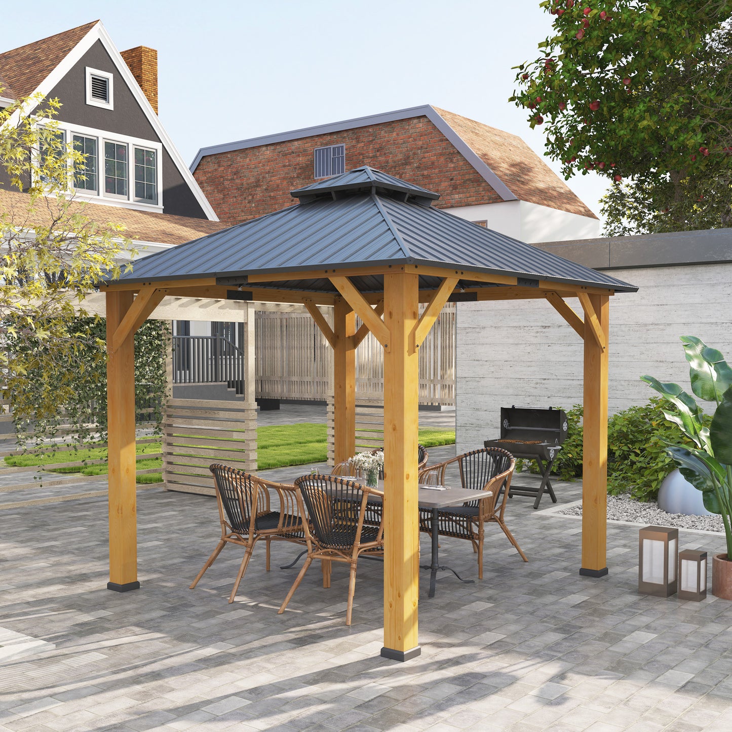 3x(3)M Outdoor Hardtop Gazebo Canopy with 2-Tier Roof