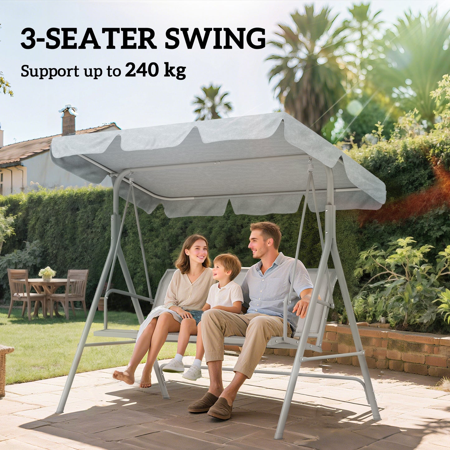 Metal Garden Swing Chair, 3-Seater Swing Seat