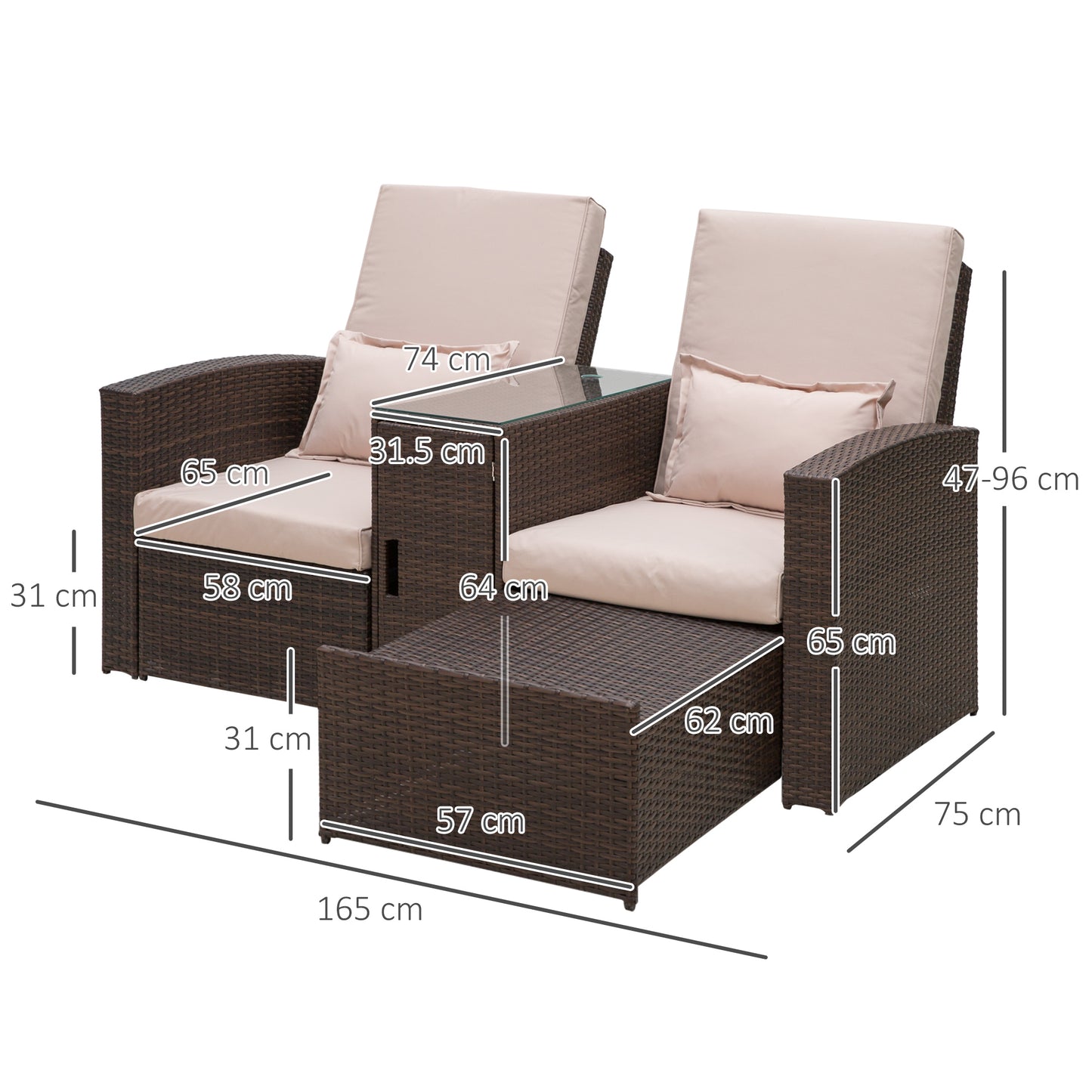 2-Seater Rattan Sofa Lounger Set