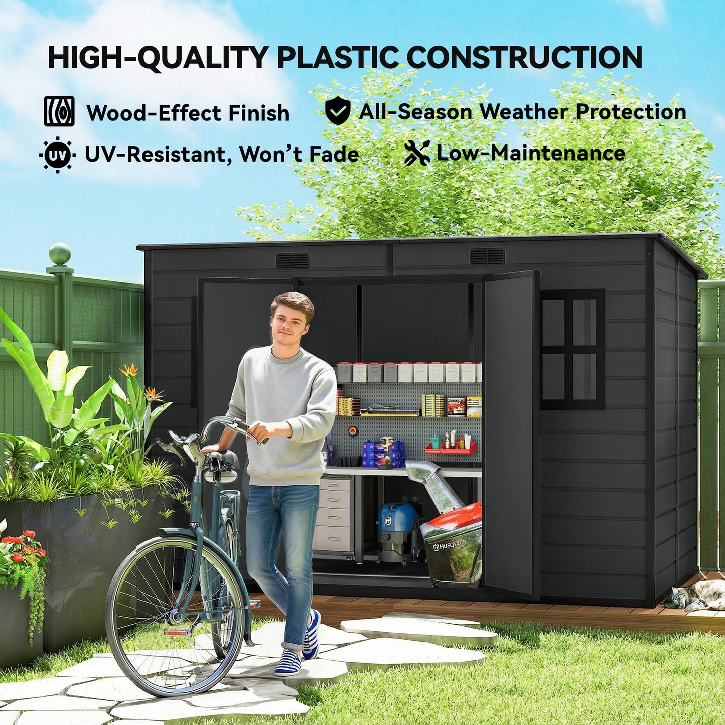 10 x 6 ft Resin Garden Shed, Outdoor Storage Shed with Floor