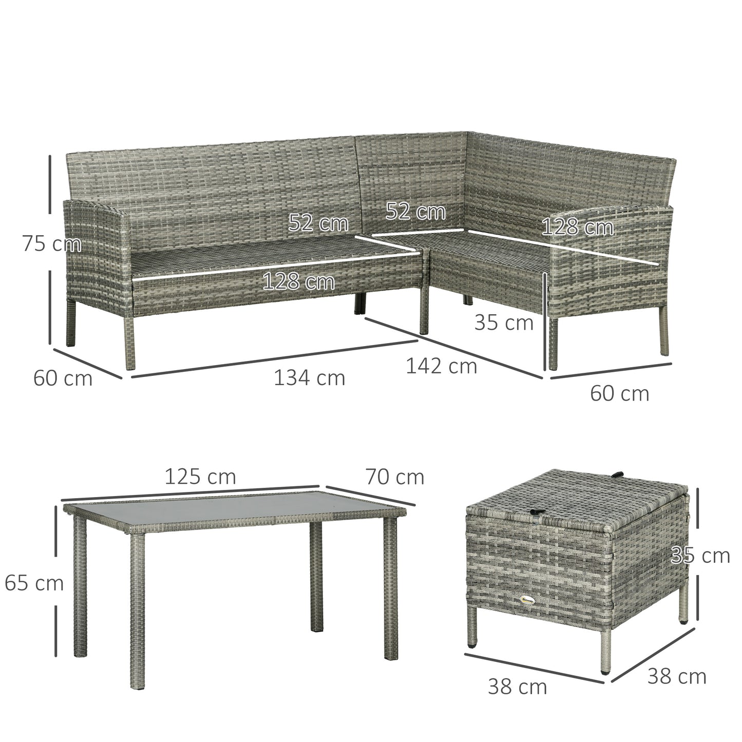 5 Pieces Rattan Garden Furniture Set with Dining Table, Cushions