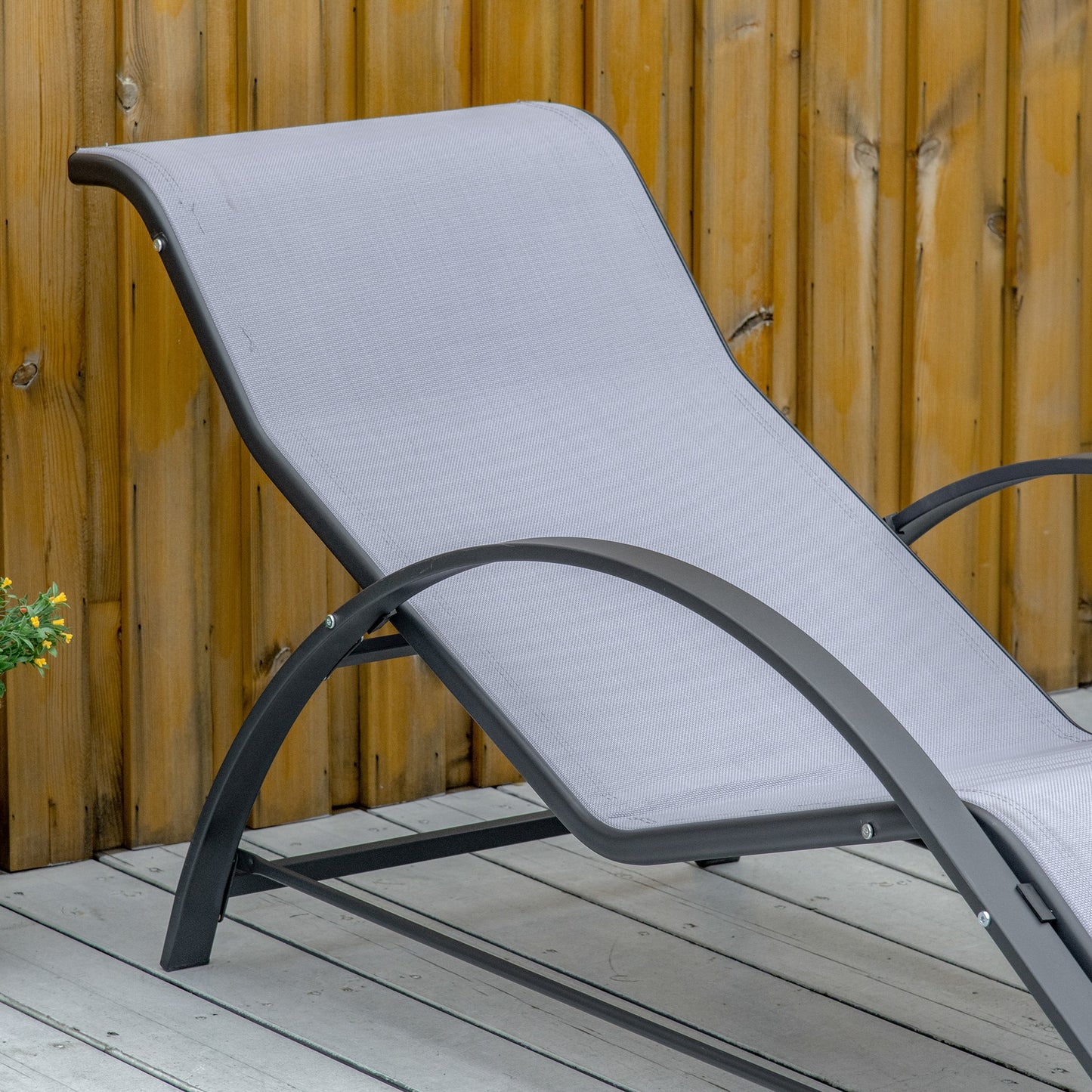 3 Pieces Lounge Chair Set Metal Frame Garden Outdoor Recliner