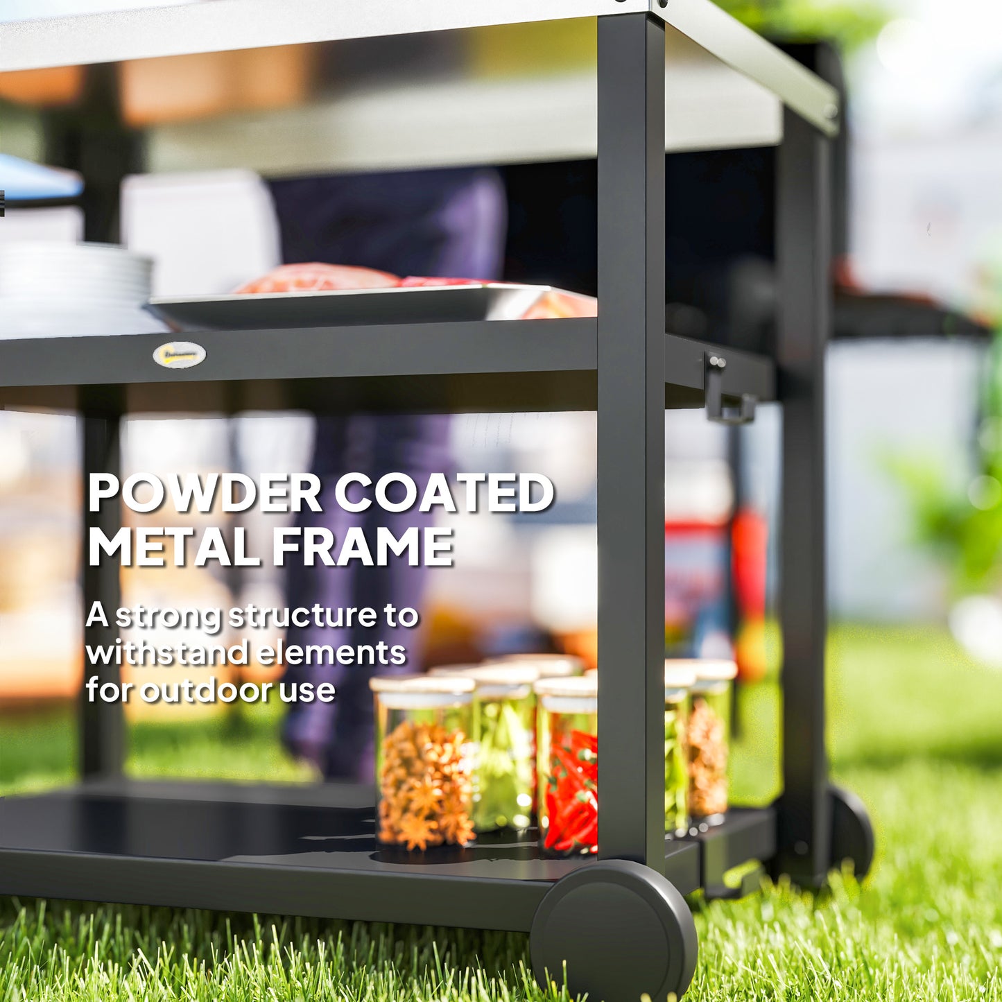 Outdoor Grill Dining Cart 3-Shelf Movable Pizza Oven Table Stand