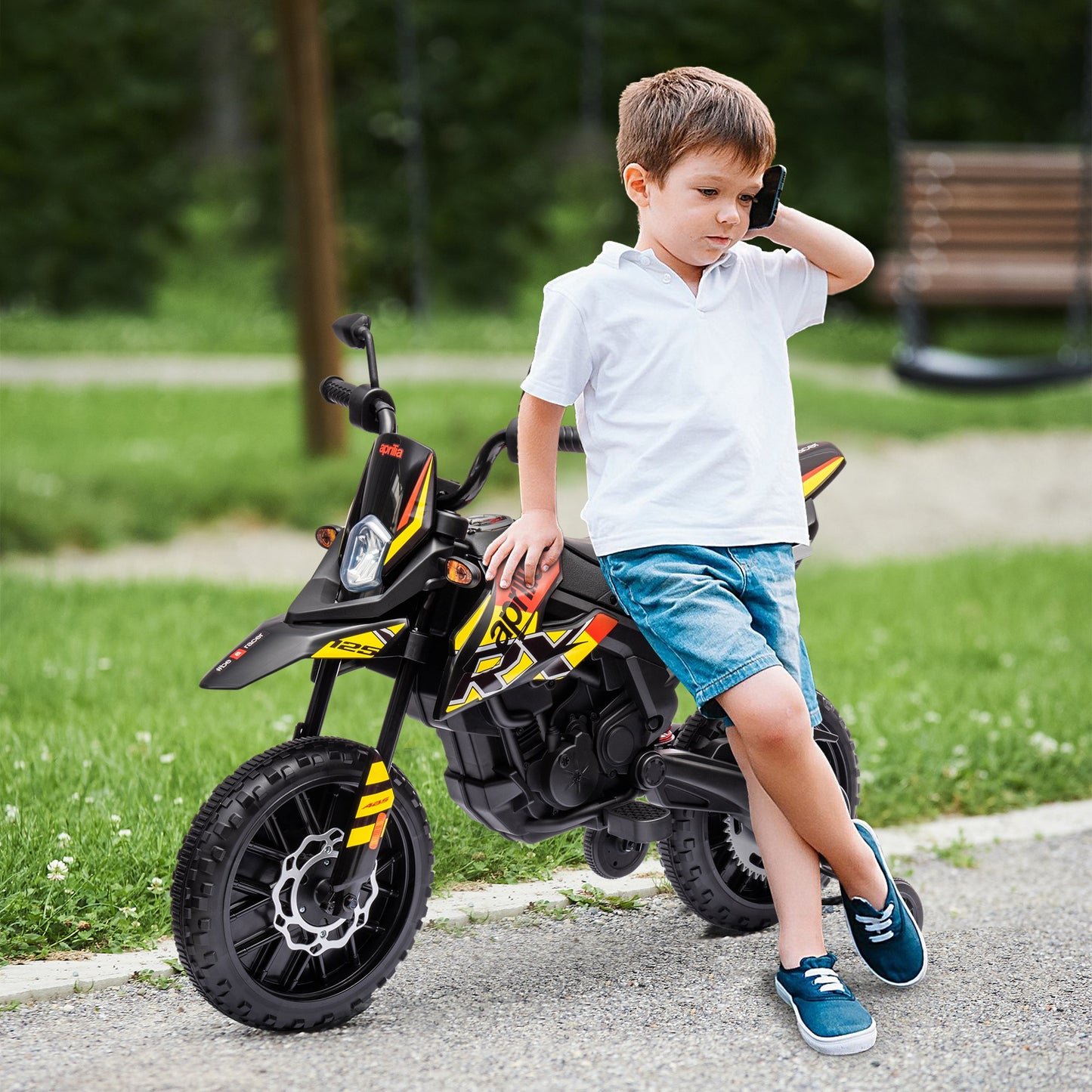 12V Aprilia Licensed Kids Motorbike with Training Wheels