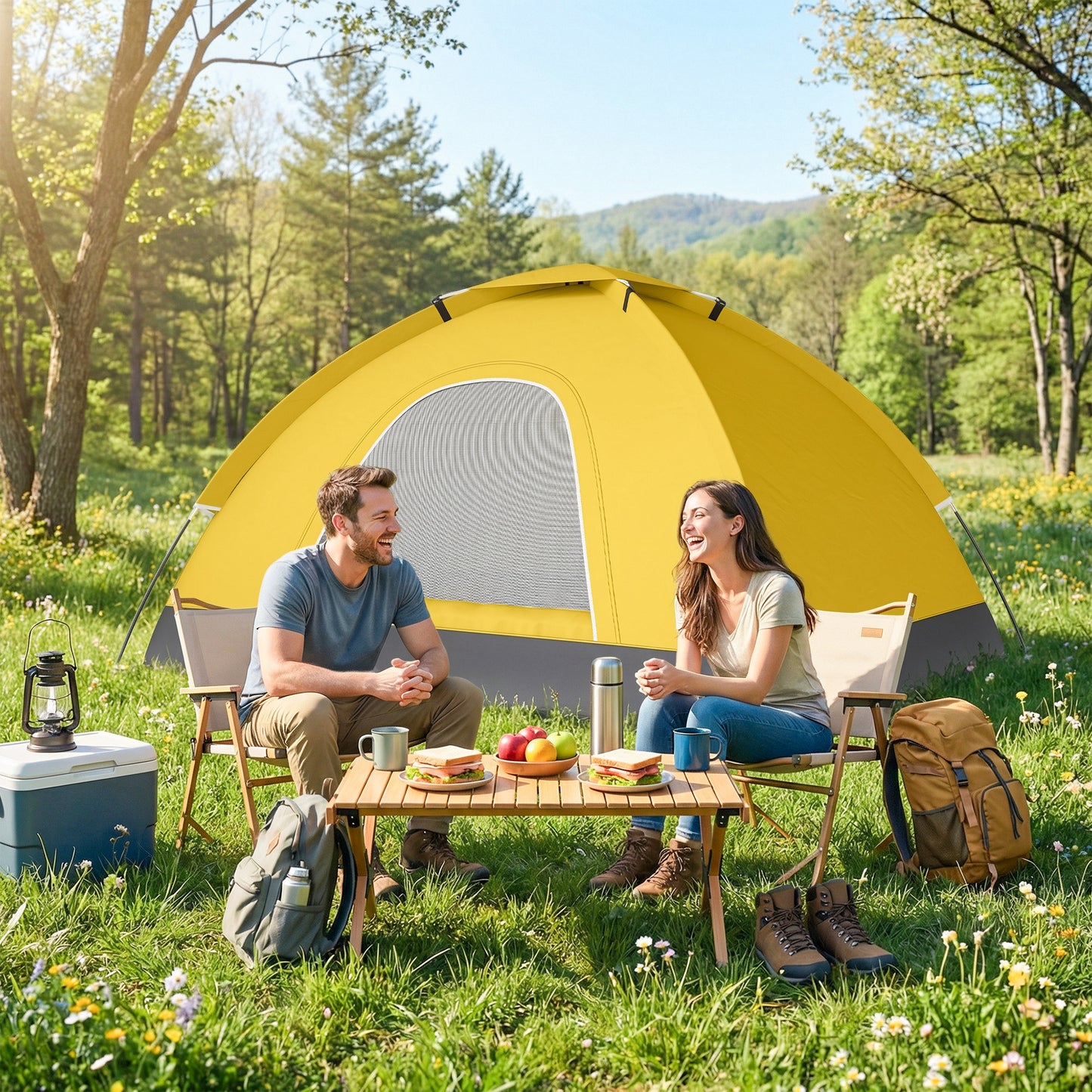 2 Person Camping Tent, Dome Tent with Zipped Doors, Storage Pocket