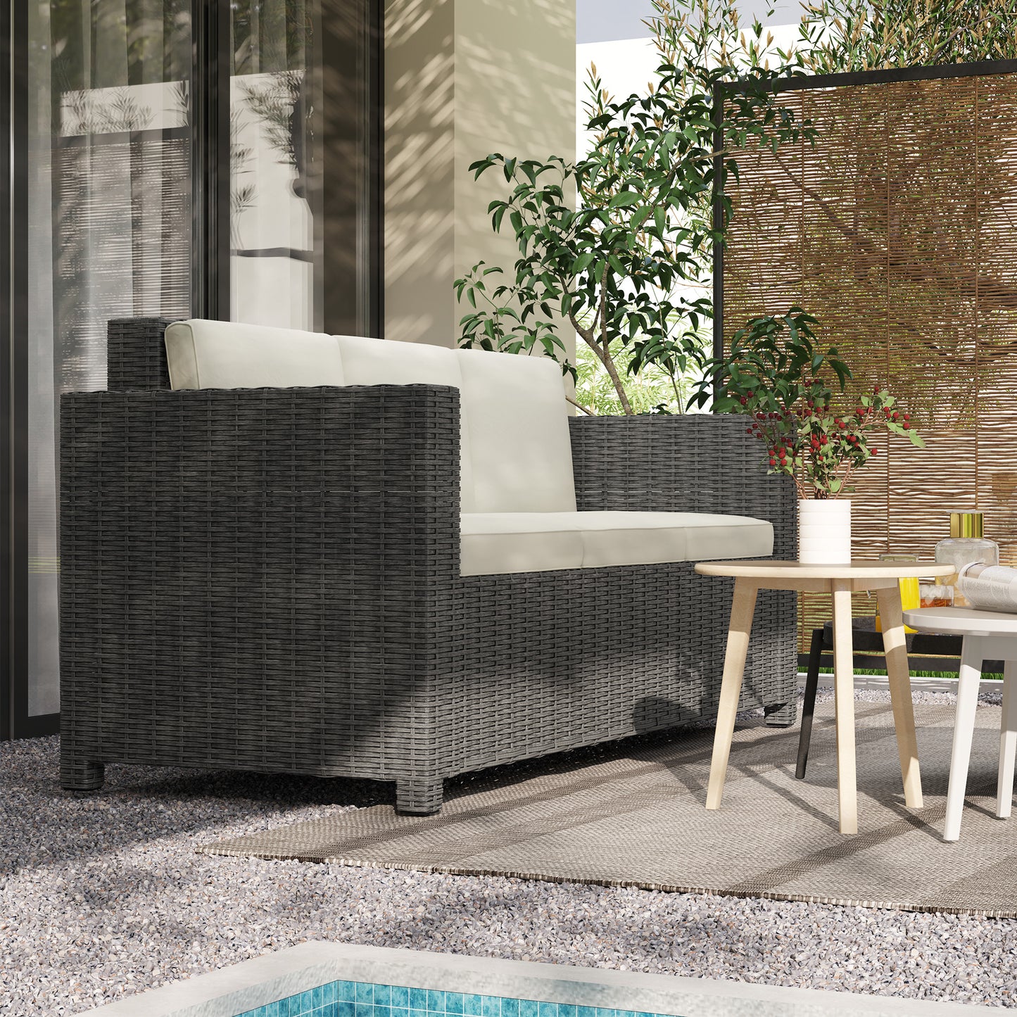 3 Seater Rattan Sofa All-Weather Wicker Weave Metal Frame Chair (1)