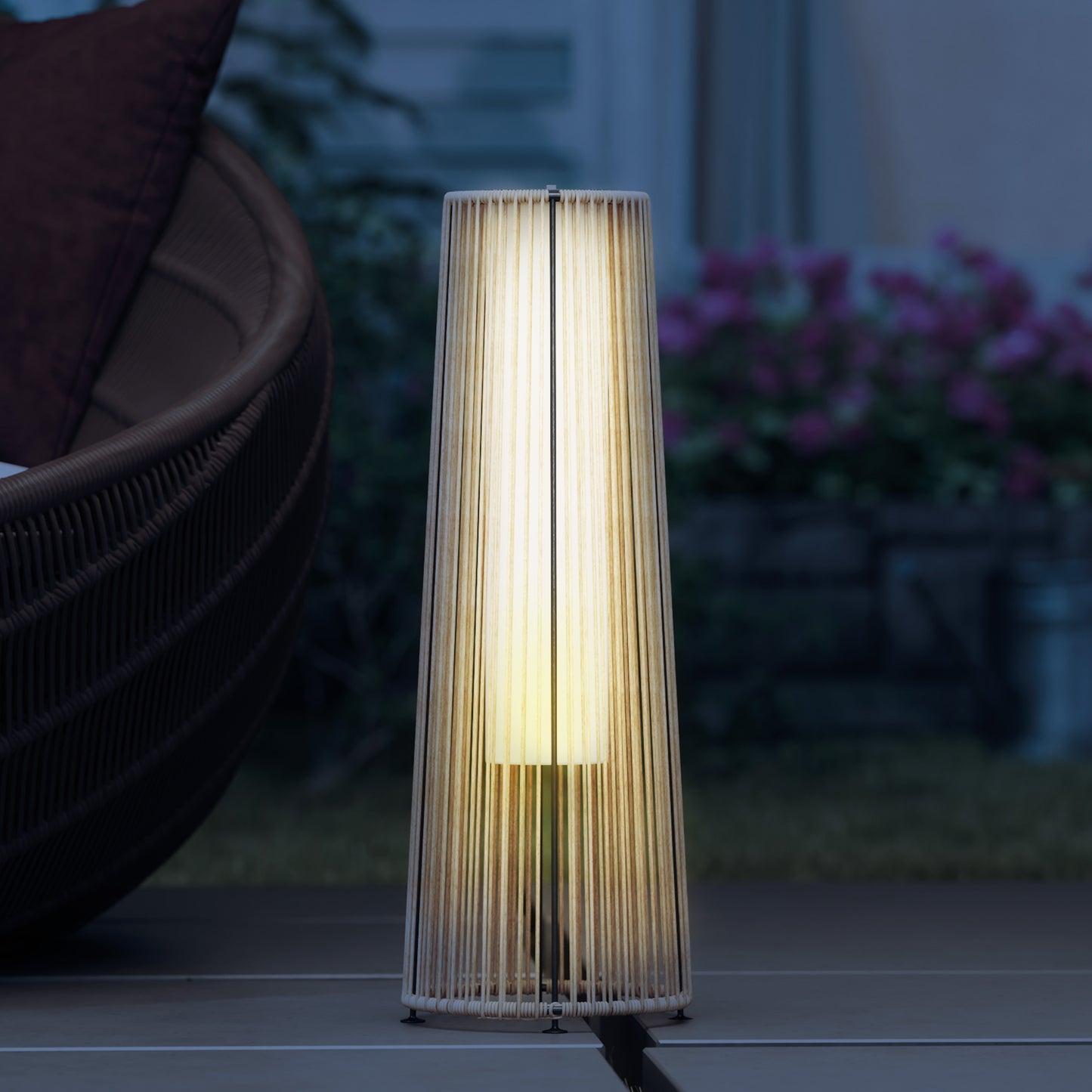 Patio Garden Solar Powered Lights Woven Resin Wicker Lantern Auto