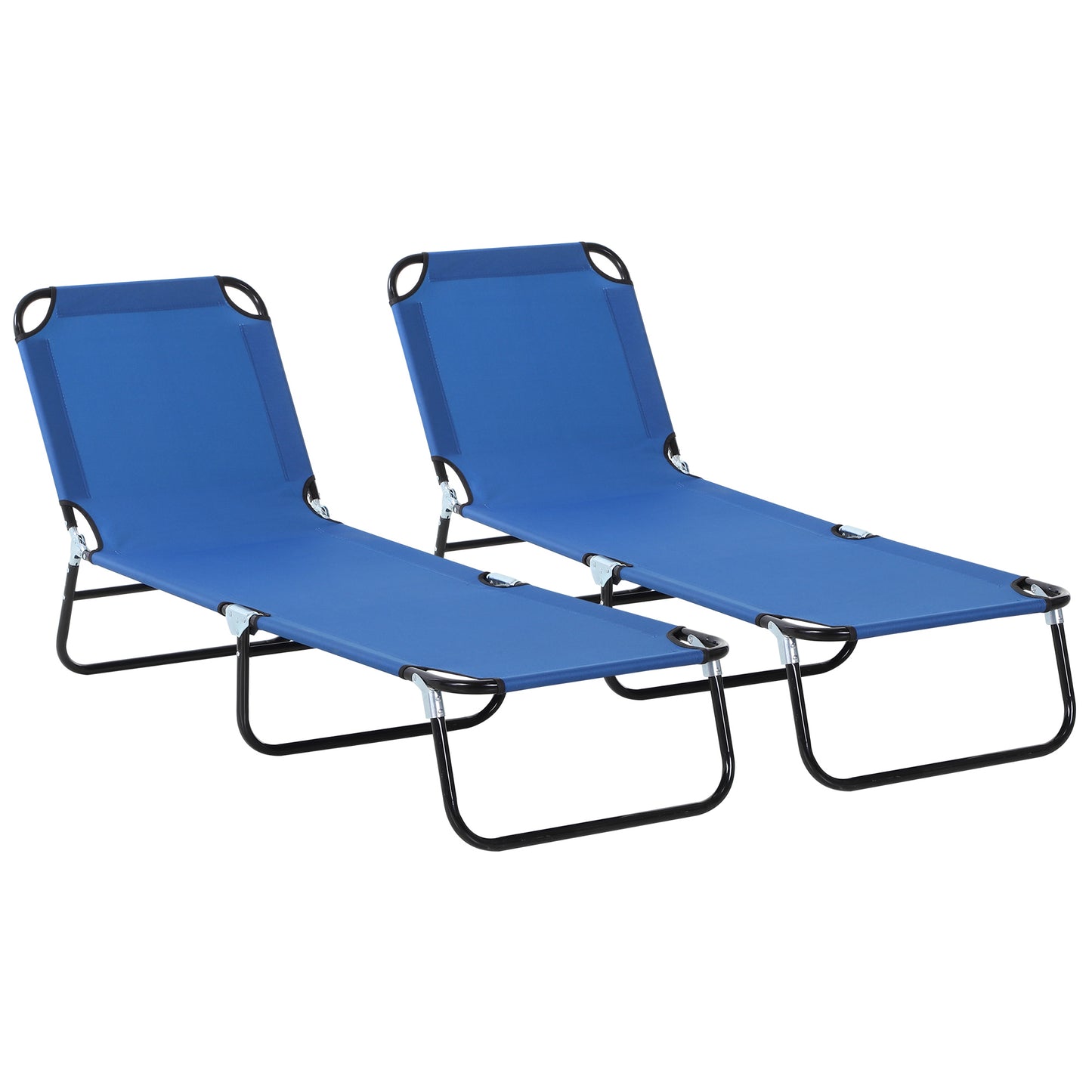 2 Piece Foldable Sun Loungers with 5-Position Adjustable Backrest