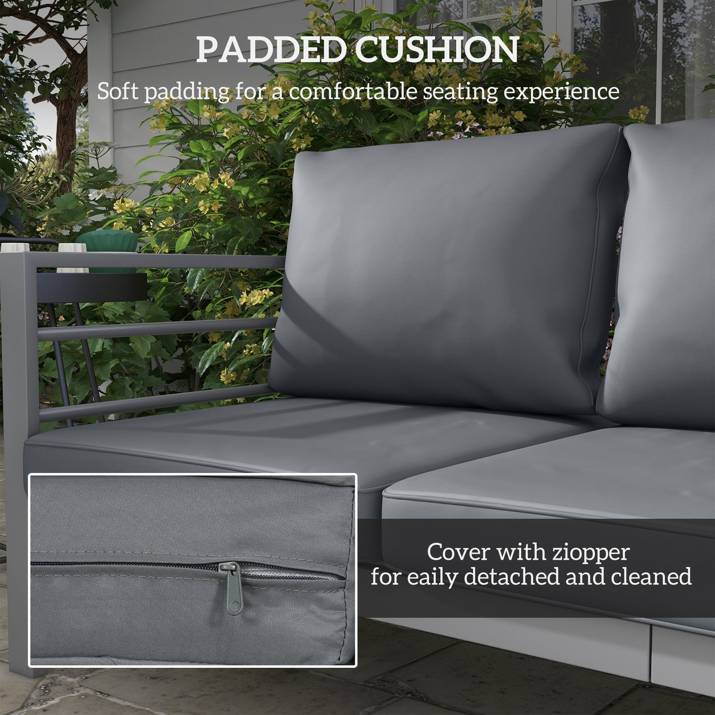 Aluminium Three-Seater Garden Bench, with Cushions