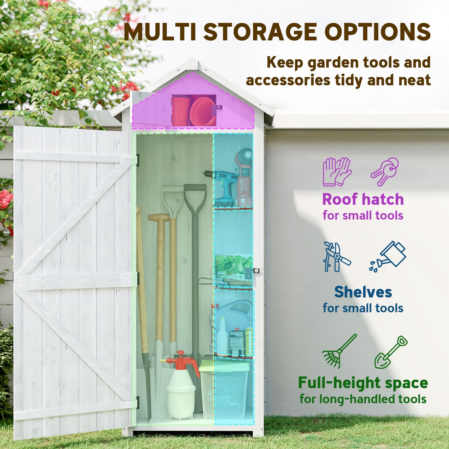 Small Shed, Tall Slim Wooden Garden Shed with 3 Removable Shelves