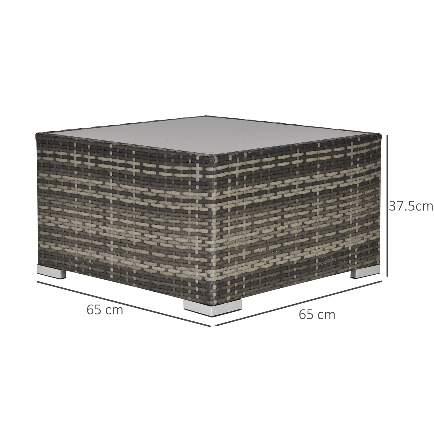 Square PE Wicker Rattan Table with Glass Top