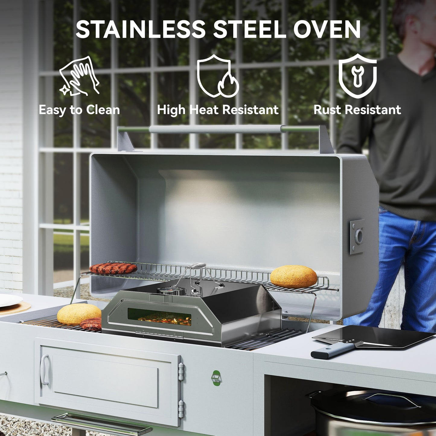 8 in Portable Stainless Steel BBQ Grill Top Pizza Oven