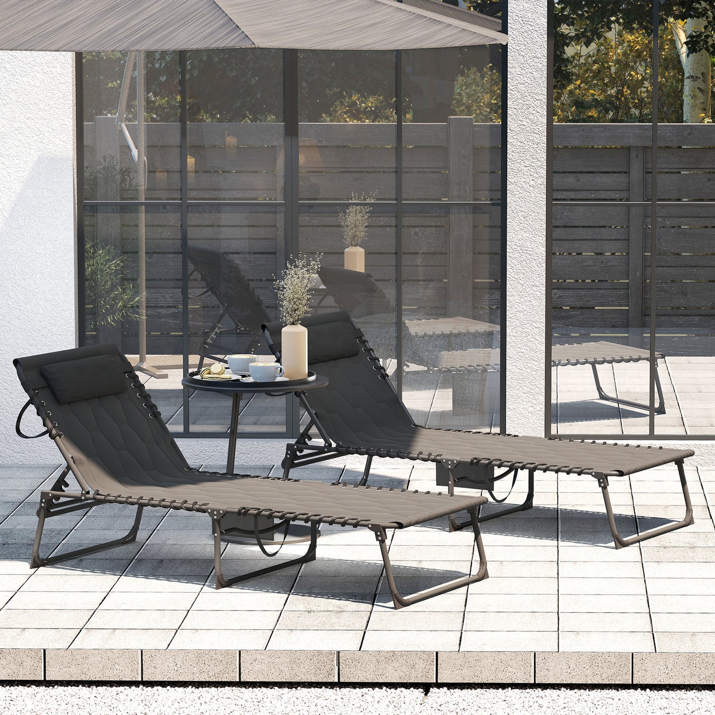 Set of Two Sun Loungers, with Five-Position Reclining Backs